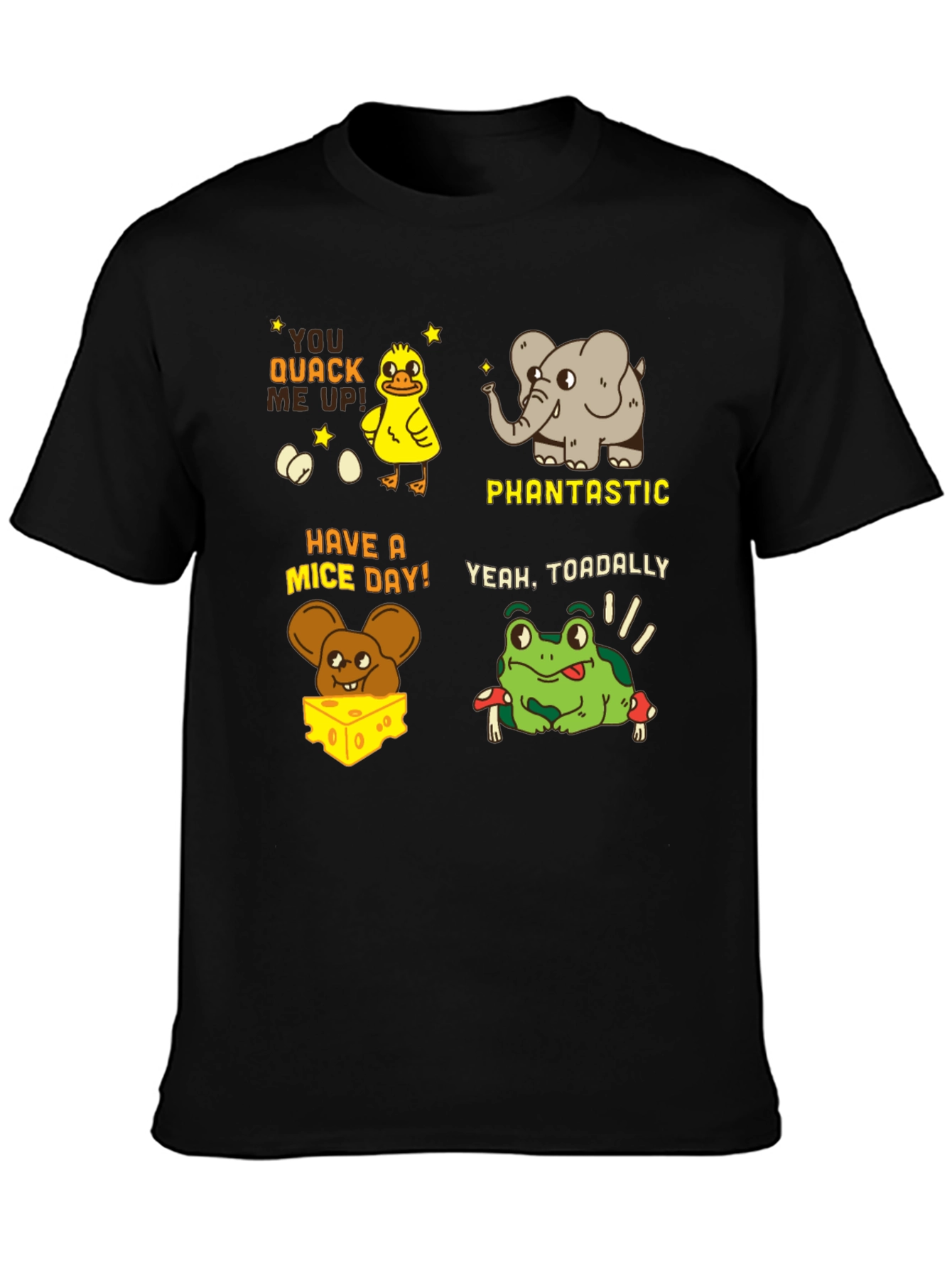 Black Pun-tastic Animal Tee: Quack Me Up, Have a Mice Day! view 3