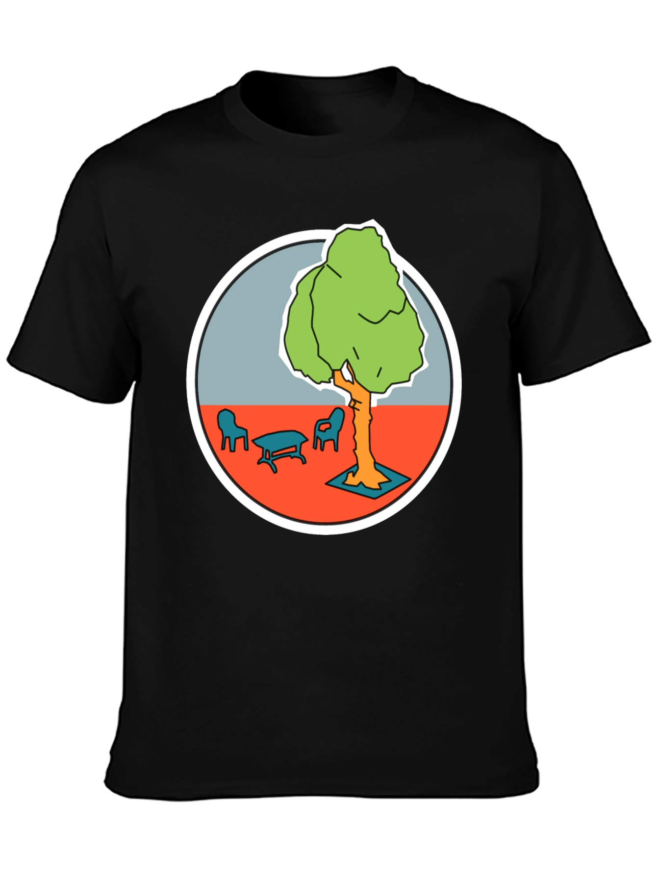 Black Black T-Shirt with Cartoon Tree Print view 3