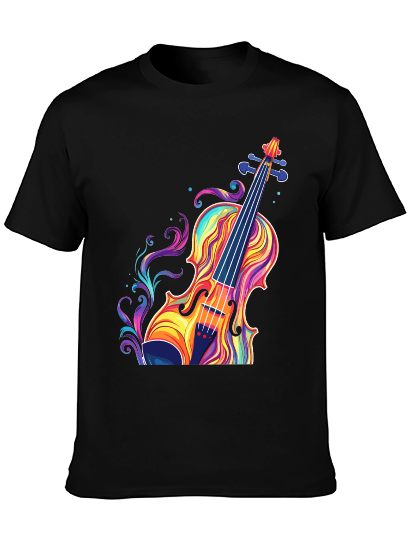 Black Colorful Violin Graphic T-Shirt - Music Lover Tee view 3