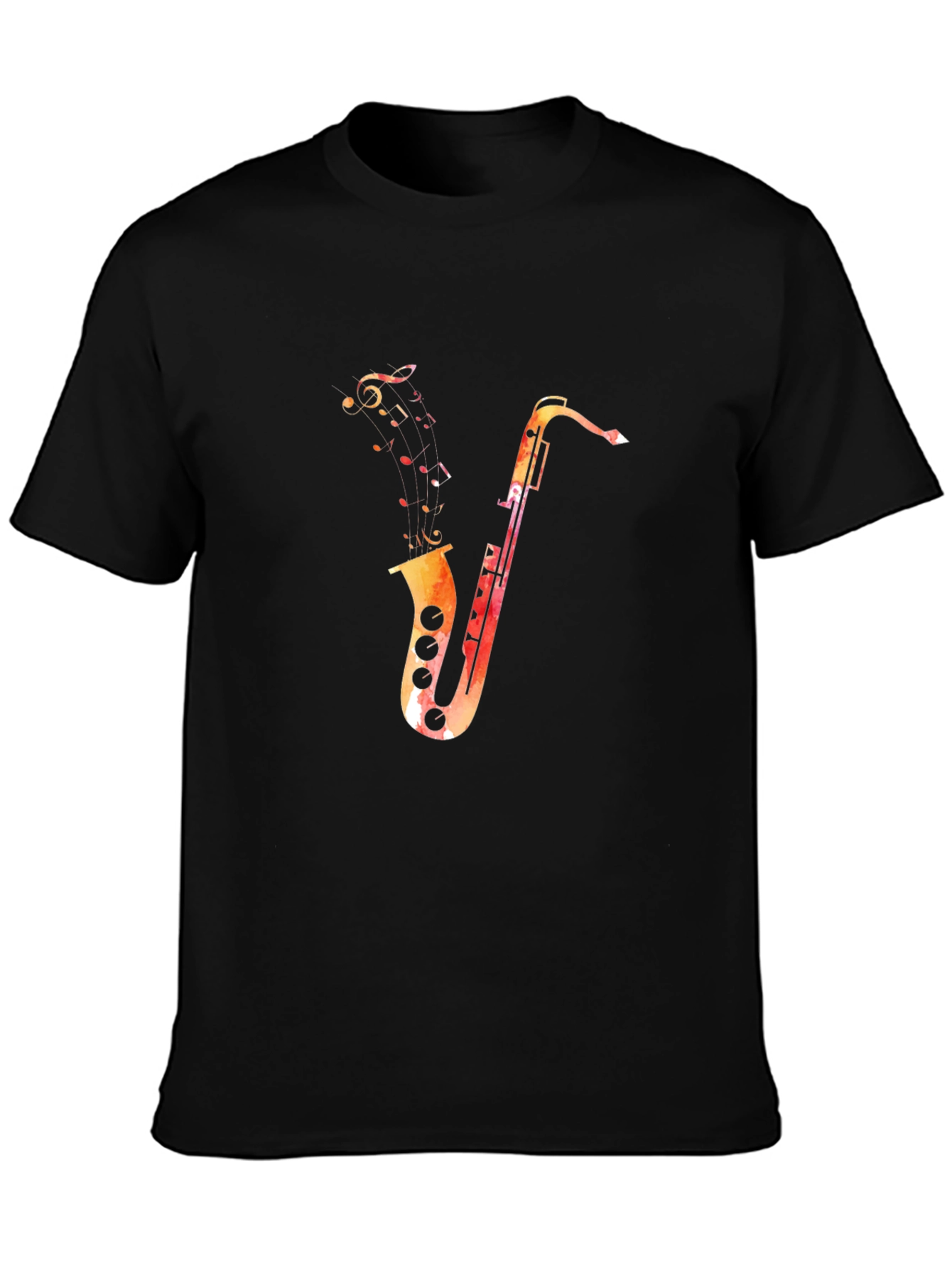 Black Saxophone Music Notes Graphic Black T-Shirt view 3
