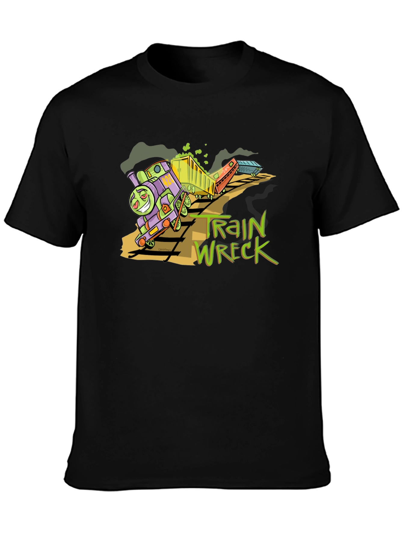 Black Train Wreck Graphic Tee -  Black Cotton Shirt view 3