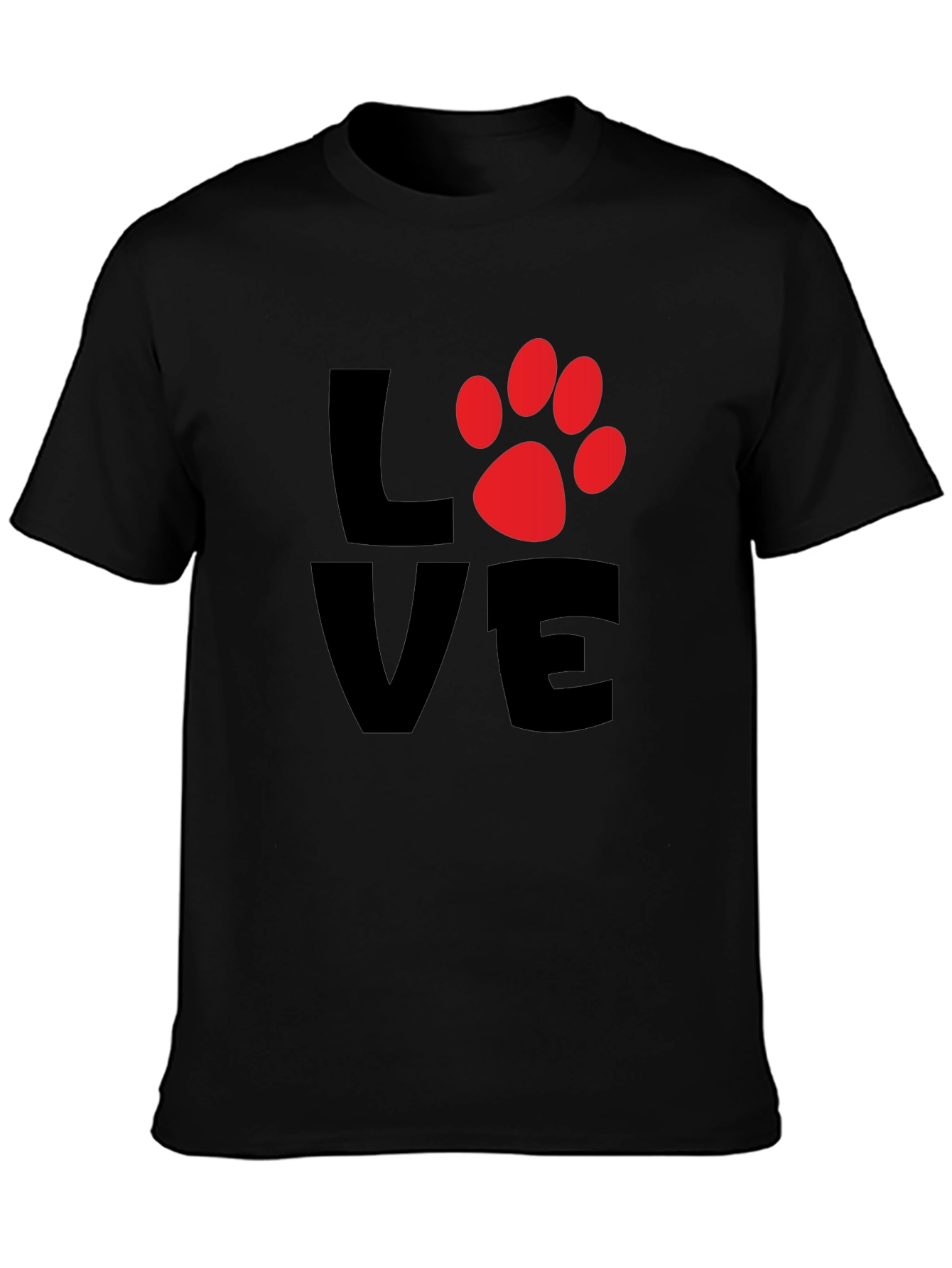 Black Love Paw Print Men's Black T-Shirt view 3
