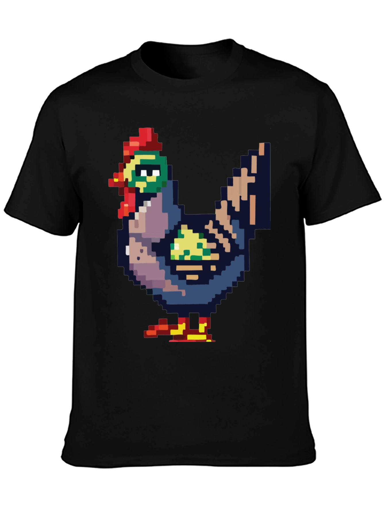 Black Pixel Chicken Tee - Retro Gaming Style view 3
