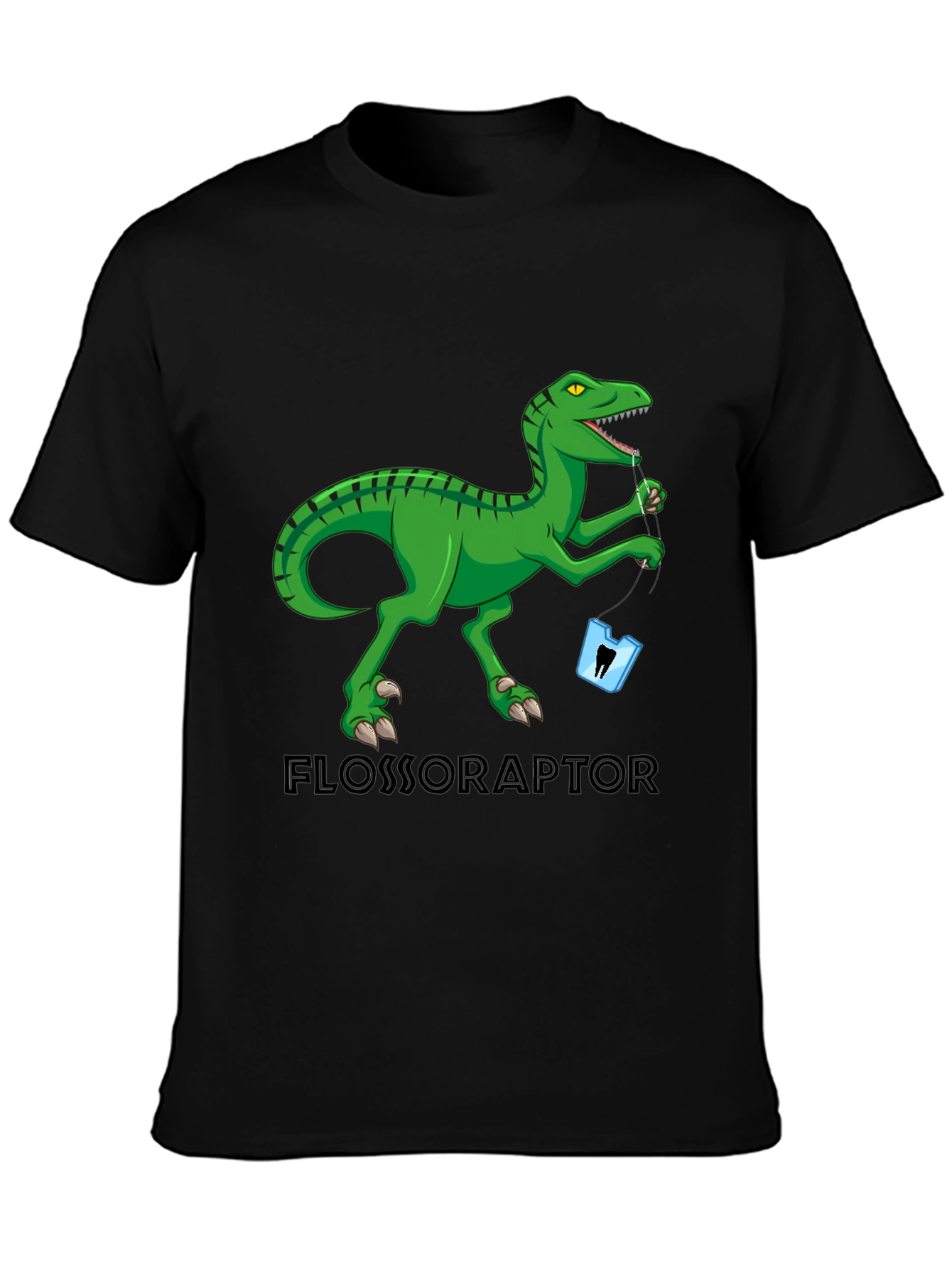 Black Flossoraptor T-Shirt: Dental Humor Tee view 3