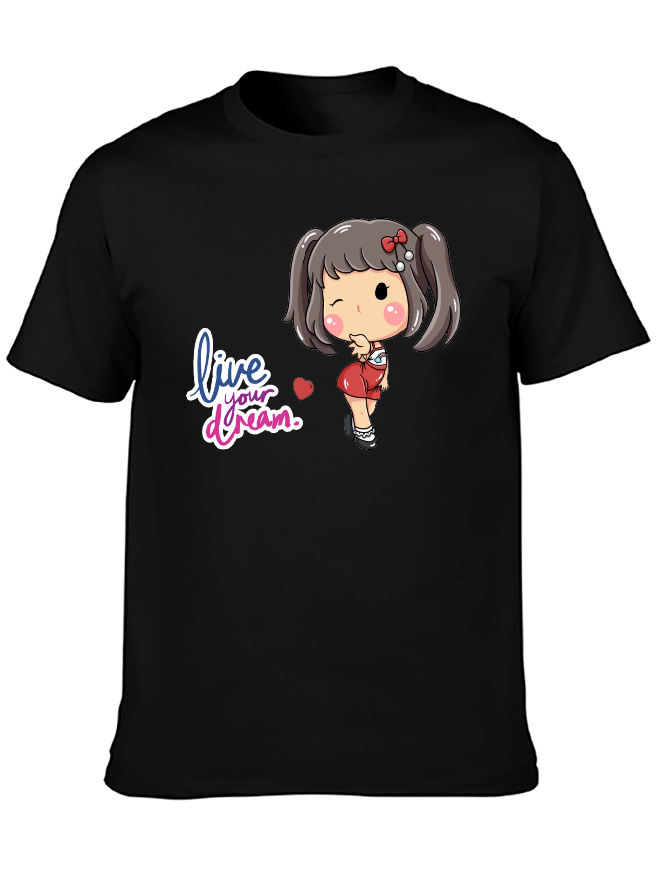 Black Live Your Dream Black Graphic Tee - Cute Girl Design view 3
