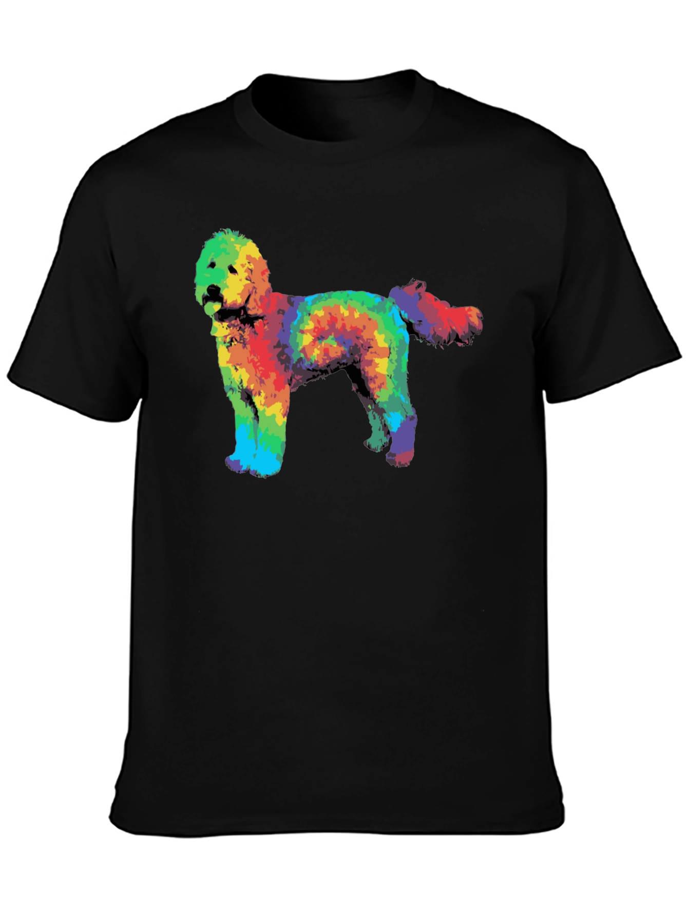 Black Rainbow Tie-Dye Doodle Dog Graphic T-Shirt view 3