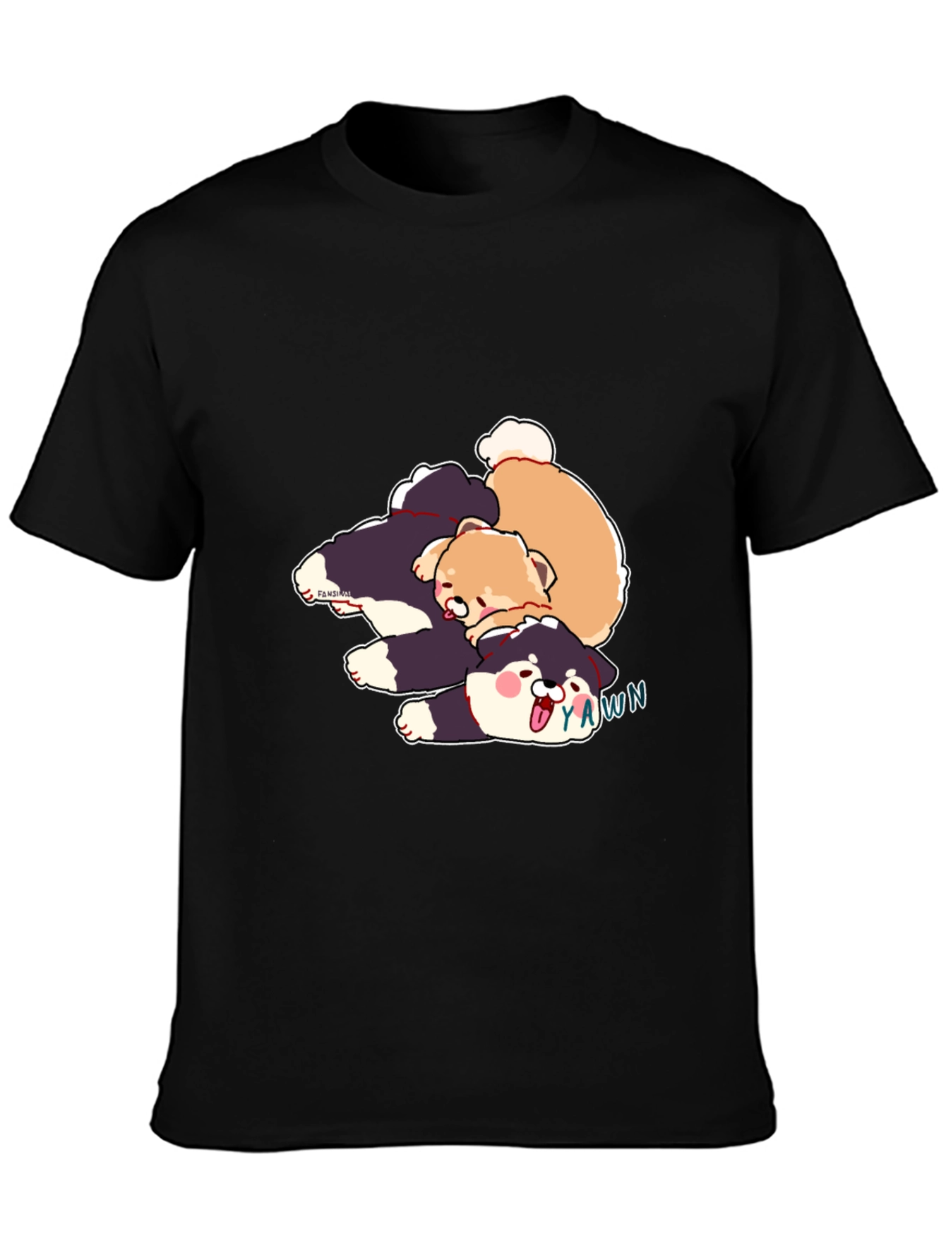 Black Cartoon Dog Pile Black T-Shirt view 3
