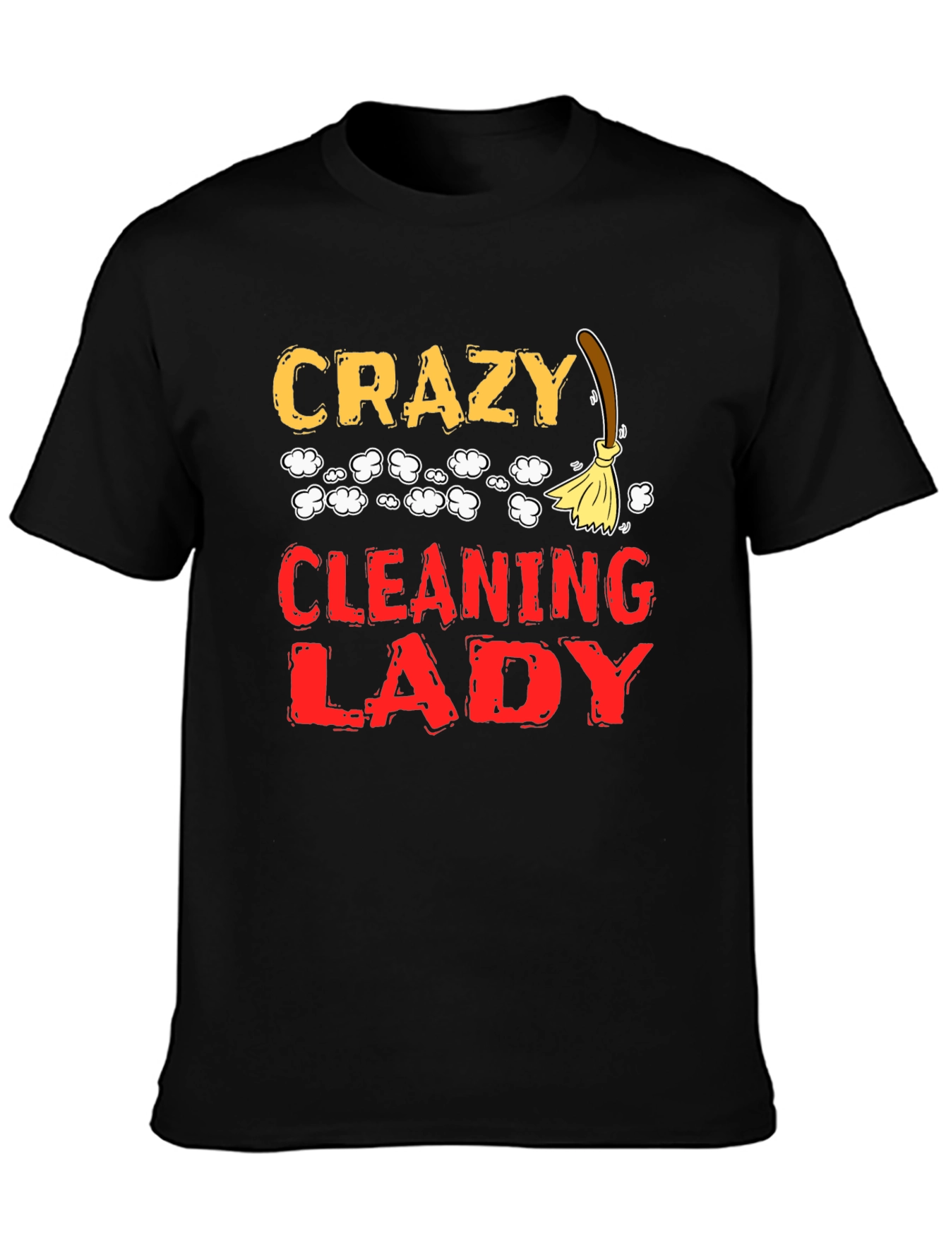 Black Crazy Cleaning Lady Graphic T-Shirt view 3