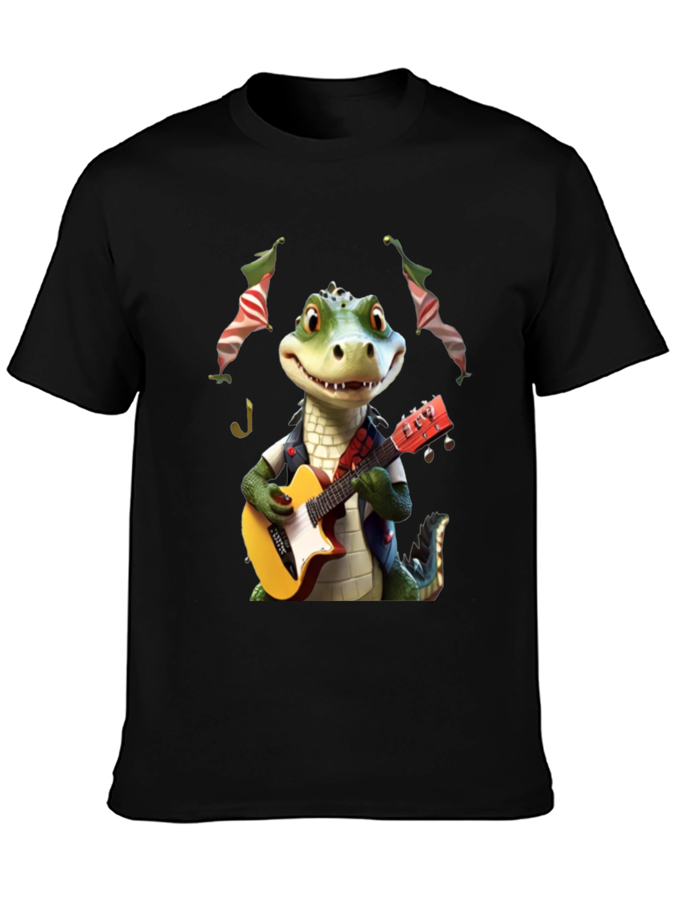 Black Alligator Guitar Player Graphic Tee view 3