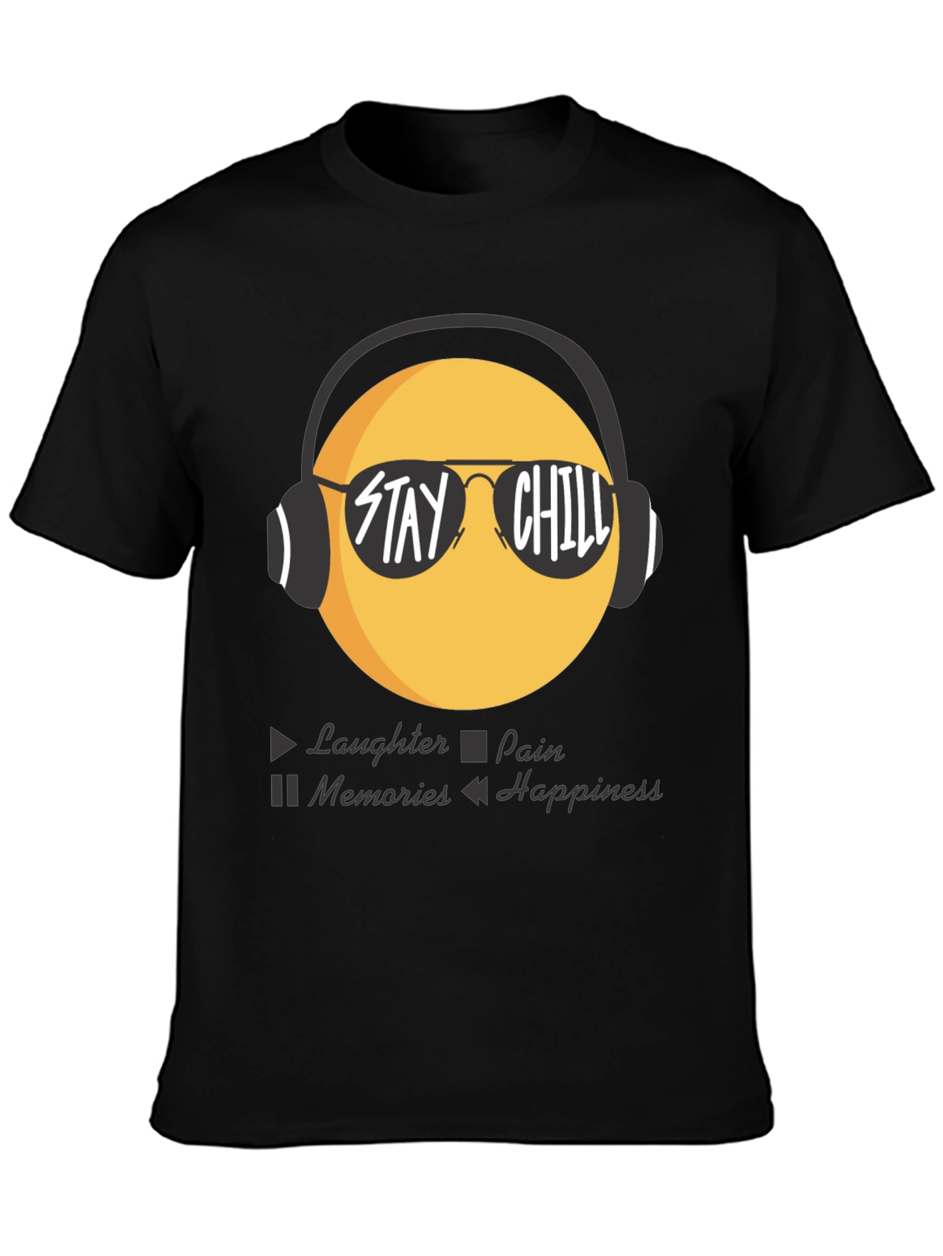 Black Stay Chill Emoji T-Shirt - Laughter, Happiness view 3