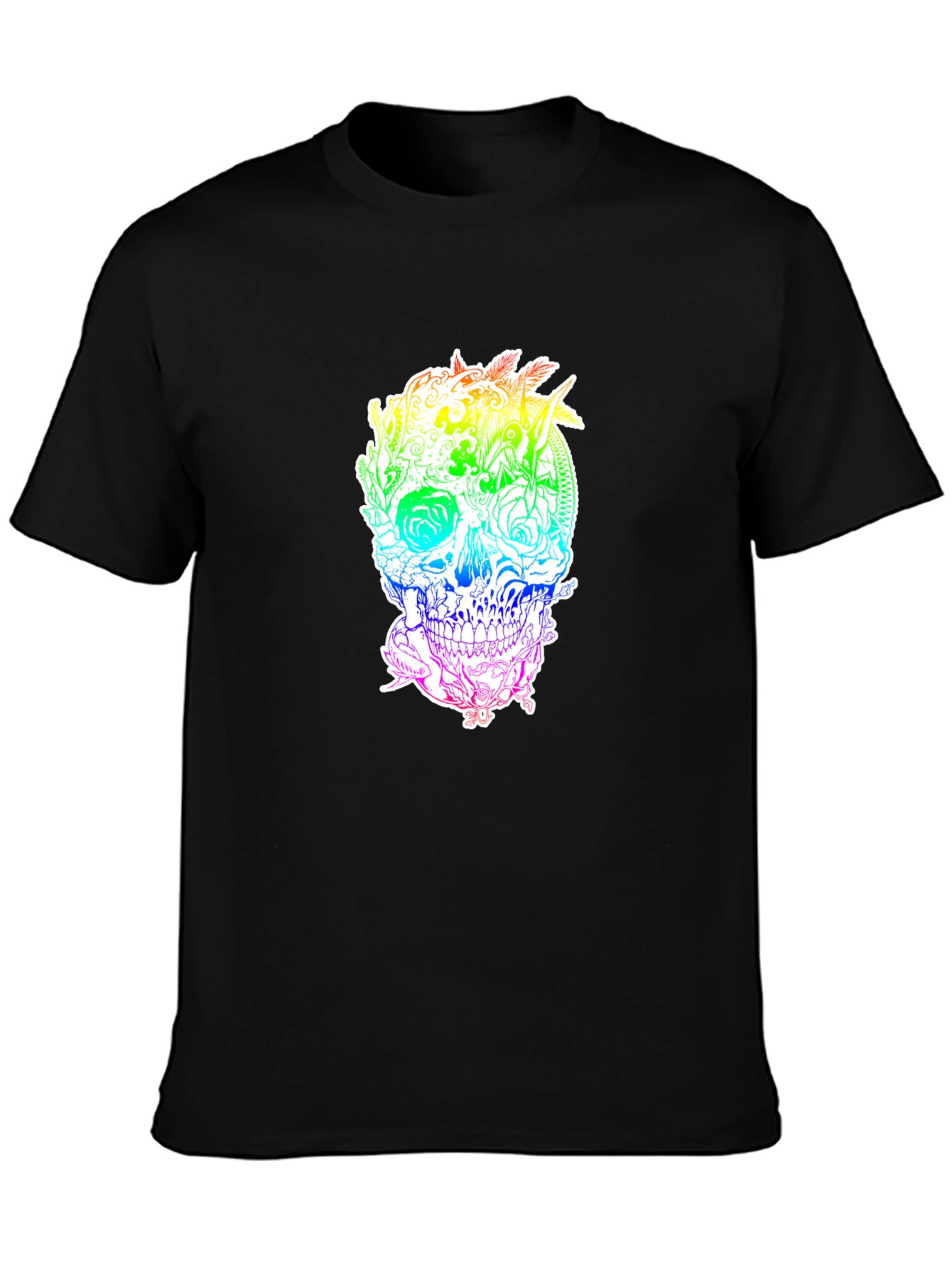 Black Rainbow Floral Skull Graphic Tee view 3