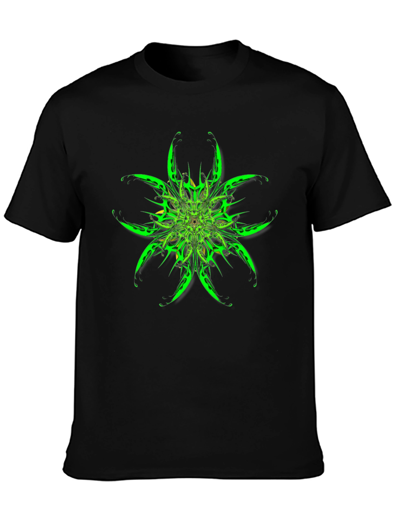 Black Abstract Green Floral Graphic Black T-Shirt view 3