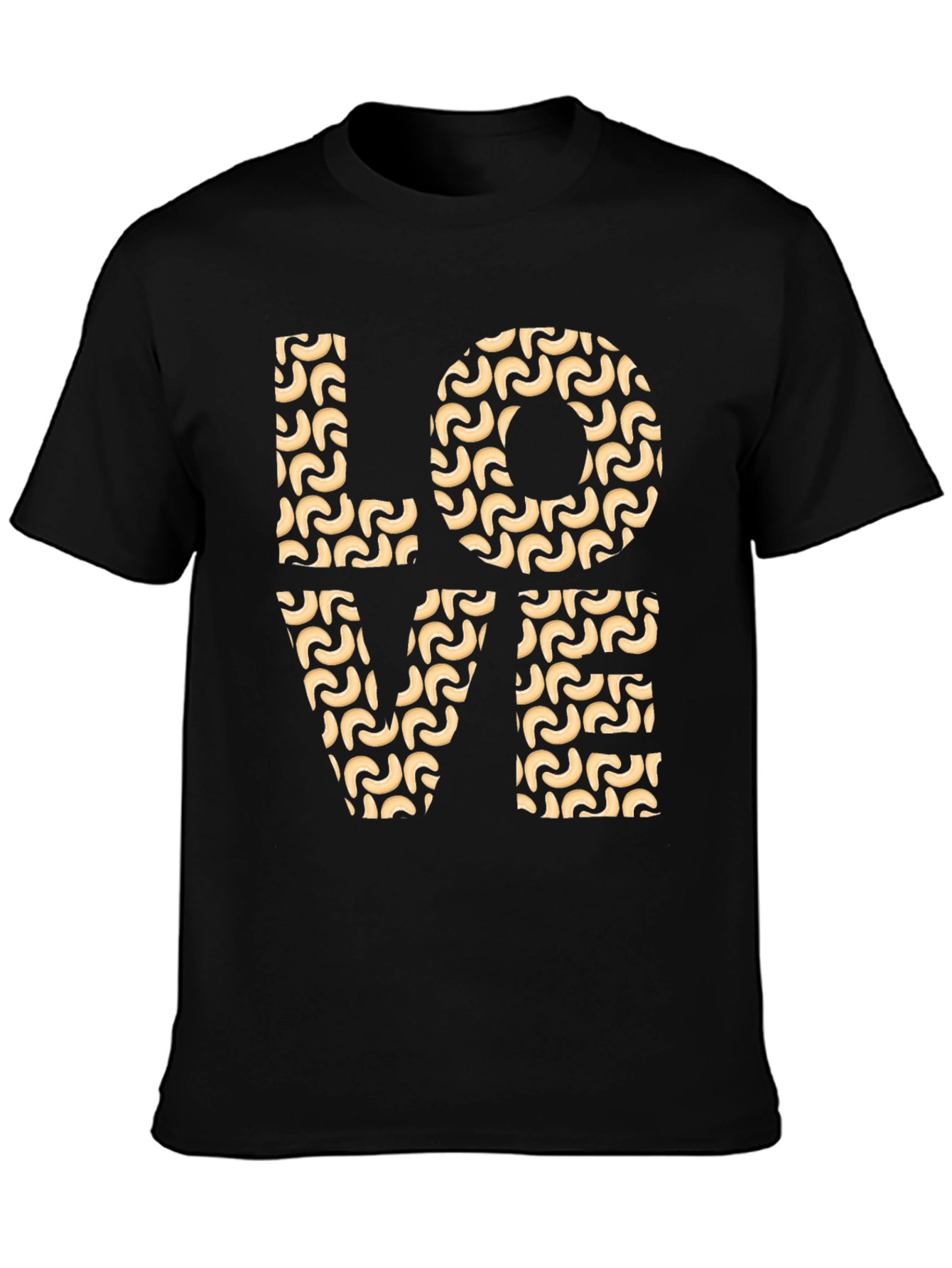 Black Love Pasta Pattern Black T-Shirt view 3
