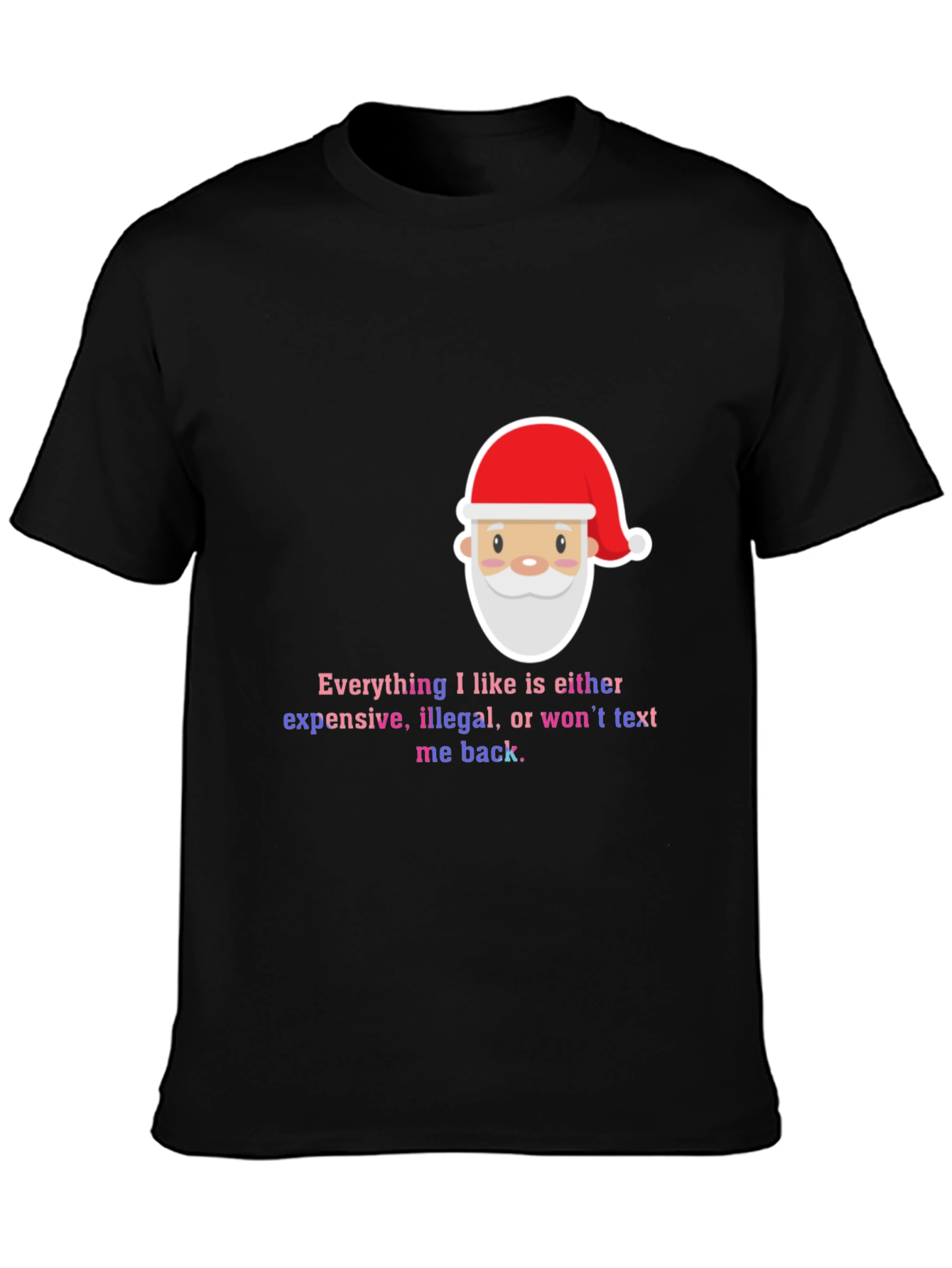 Black Funny Santa Everything I Like Men's Black T-Shirt view 3