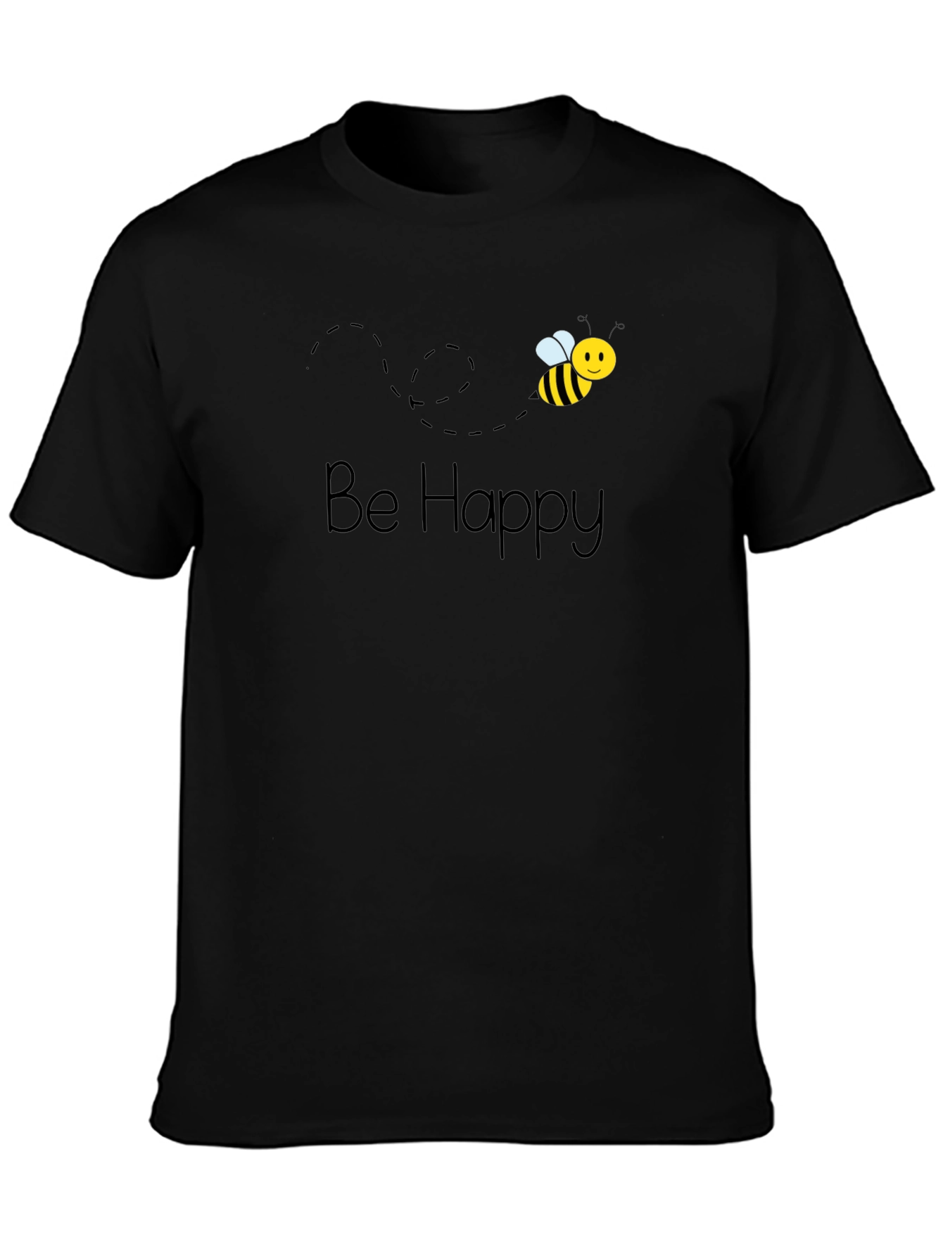 Black Be Happy Bee Graphic Black T-Shirt view 3