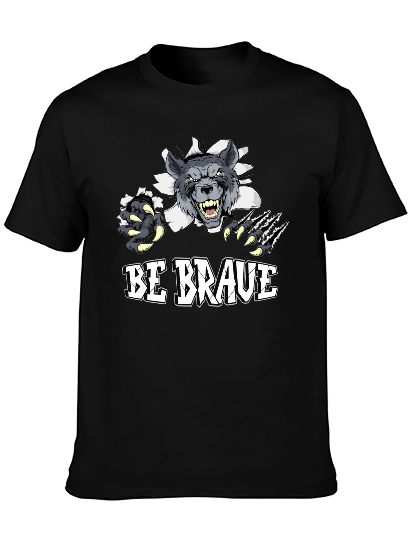 Black Be Brave Wolf Graphic Print T-Shirt view 3