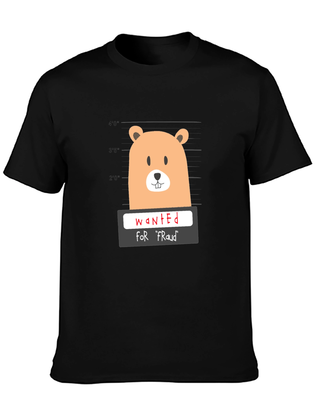 Black Funny Wanted Bear Graphic T-Shirt view 3