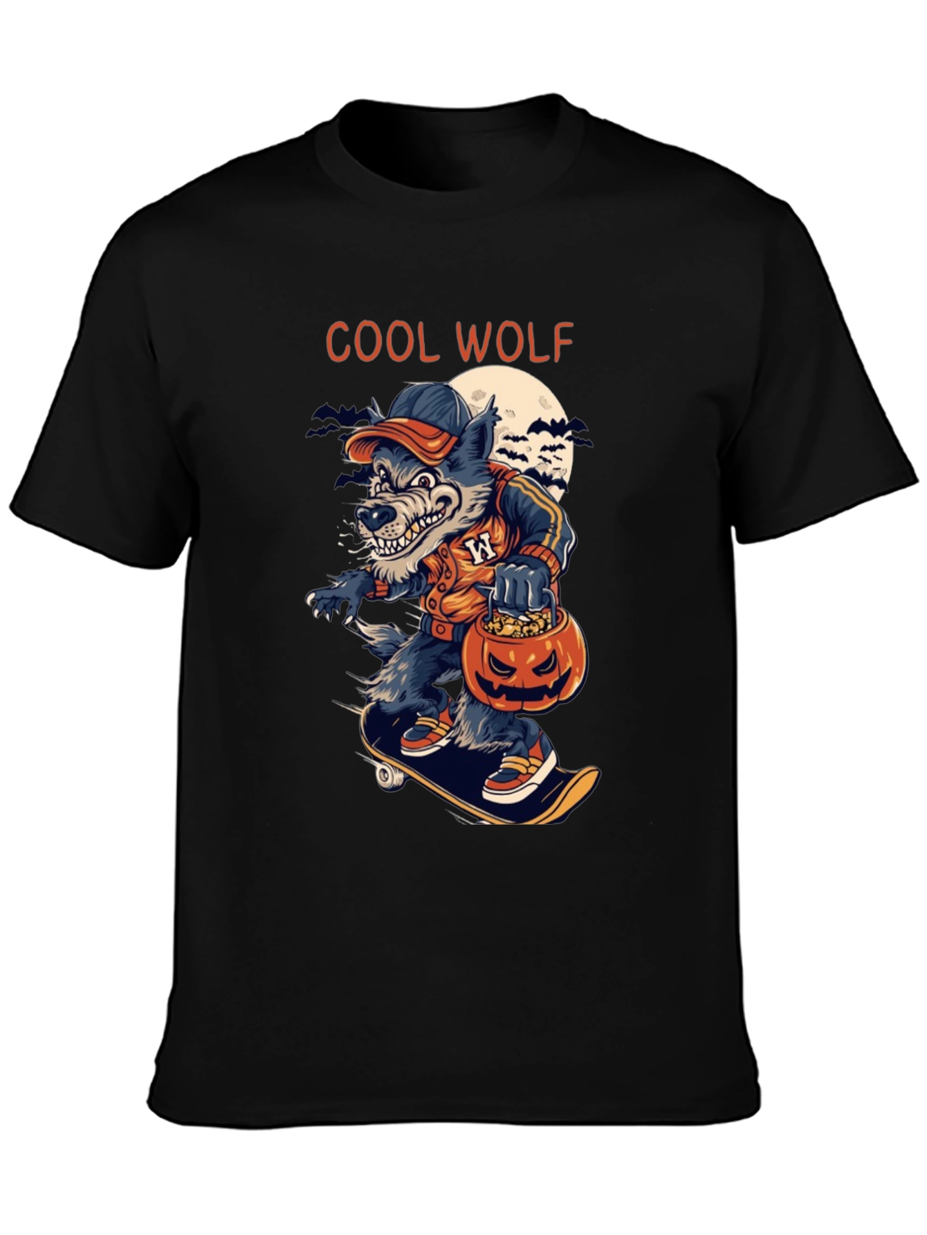 Black Cool Wolf Halloween Skateboard T-Shirt view 3