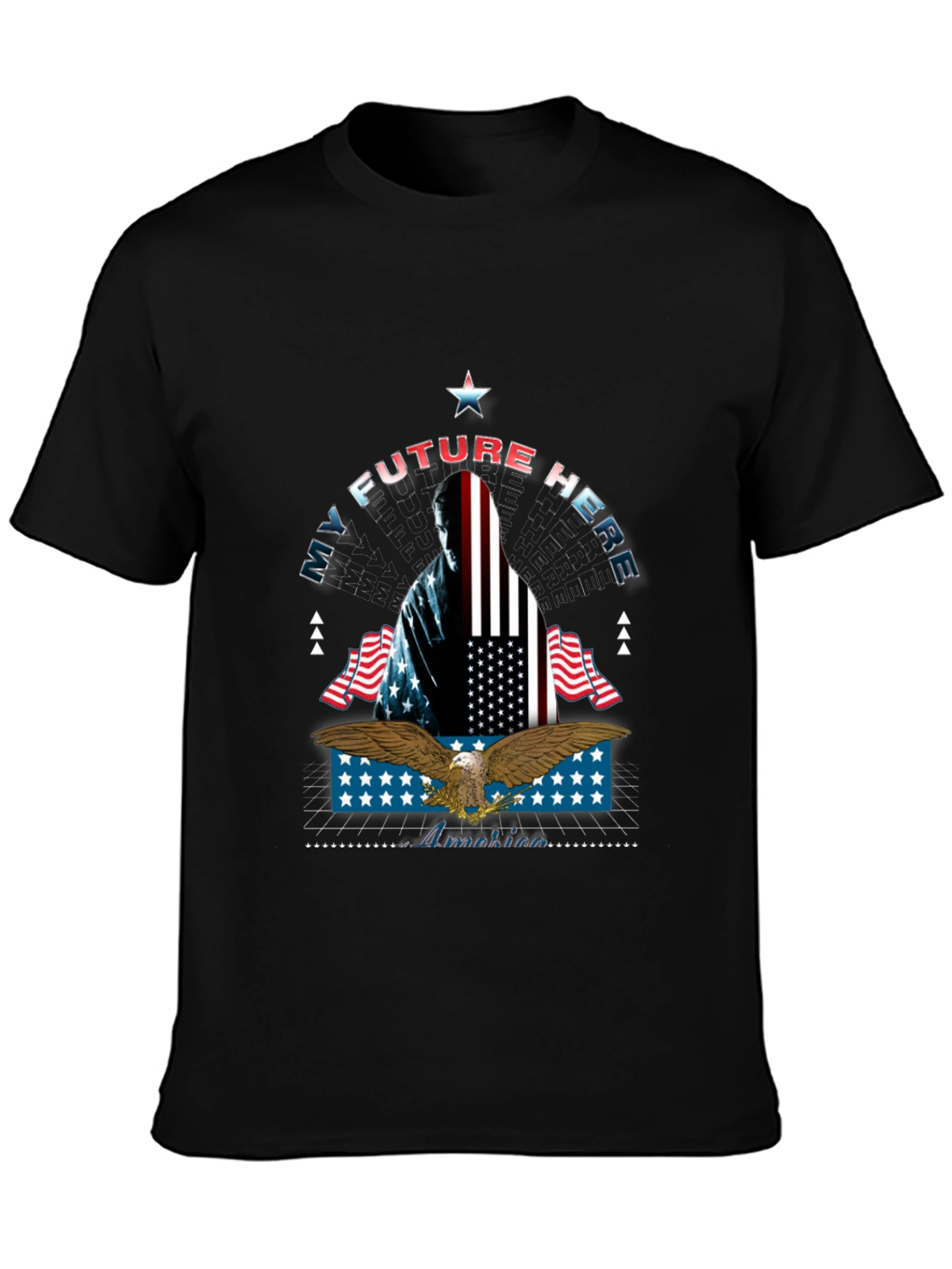 Black My Future Here Patriotic Eagle T-Shirt view 3