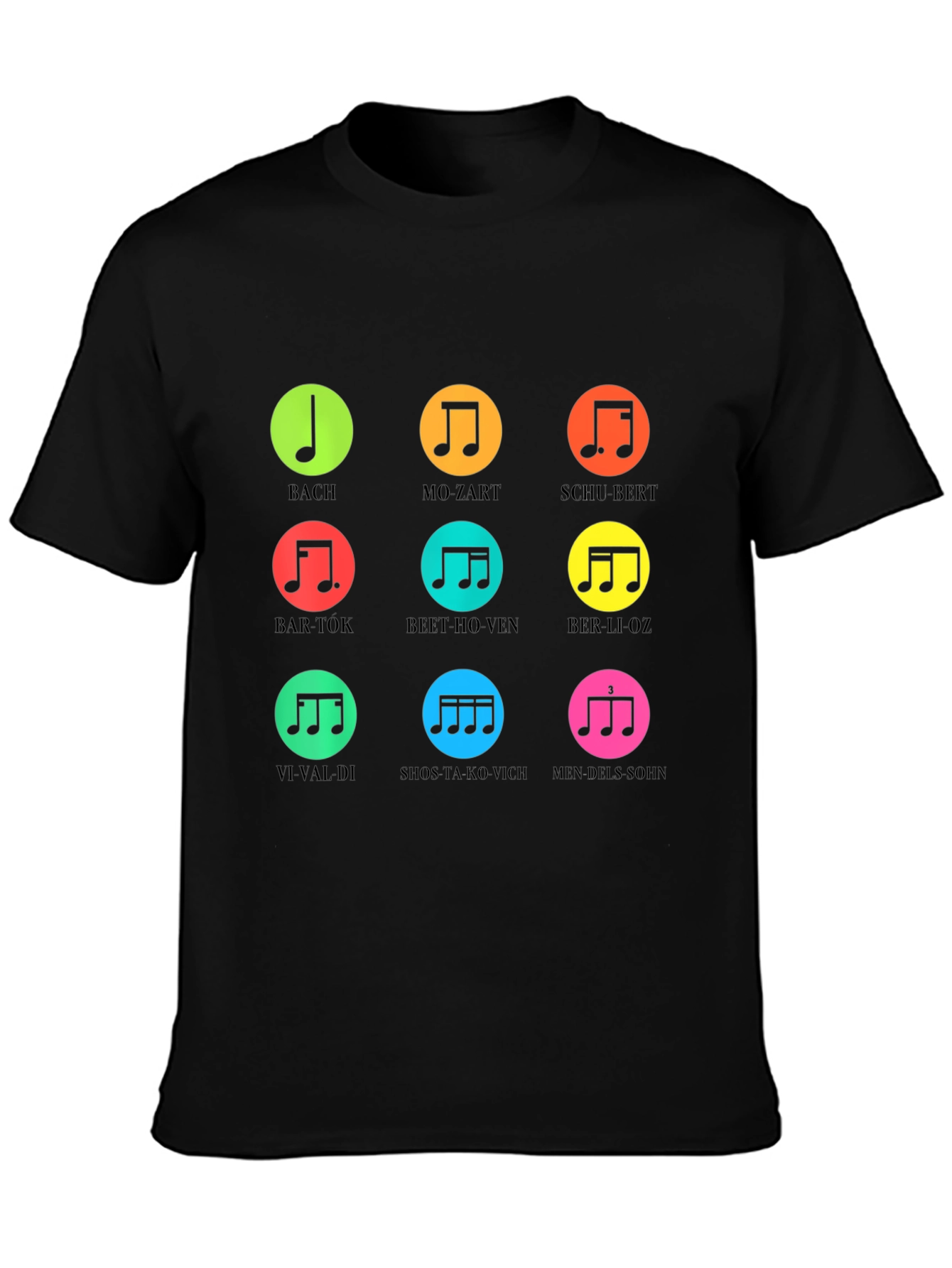 Black Classical Composers Music Notes T-Shirt view 3
