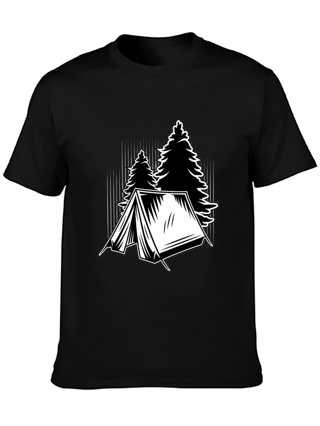Black Camping Tent and Trees Graphic Tee - Black view 3