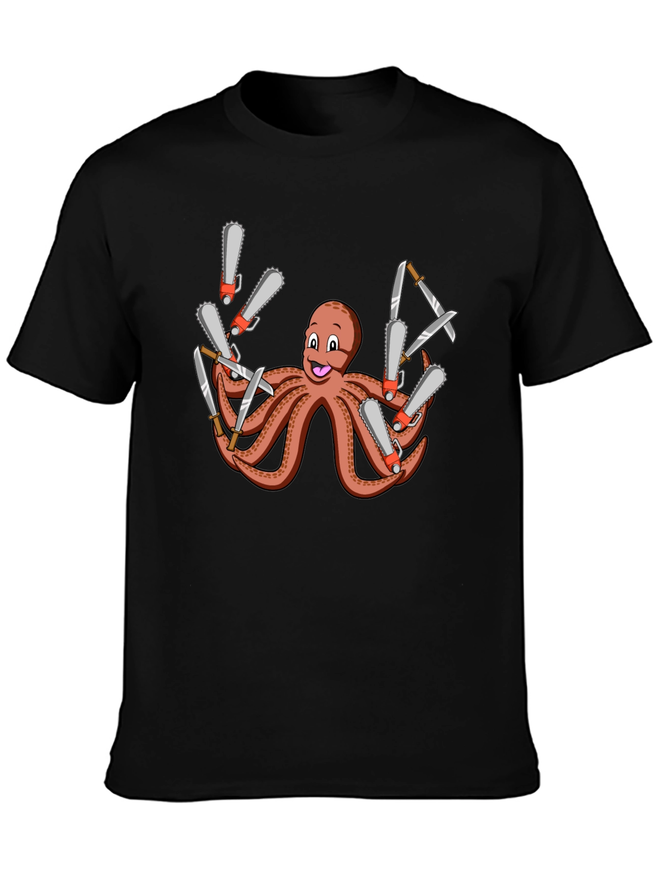 Black Octopus Chainsaw & Knife T-Shirt - Men's Black Tee view 3