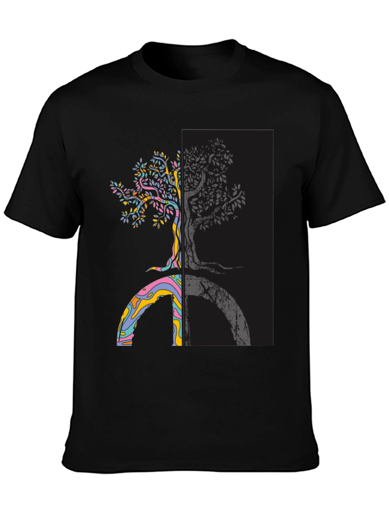 Black Yin Yang Tree Peace Sign T-Shirt view 3