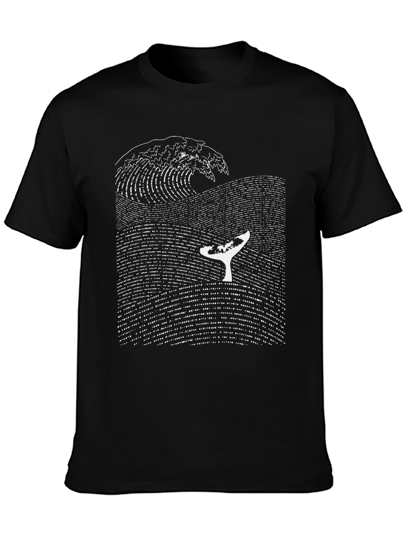 Black Whale Wave Graphic T-Shirt - Black Cotton Tee view 3