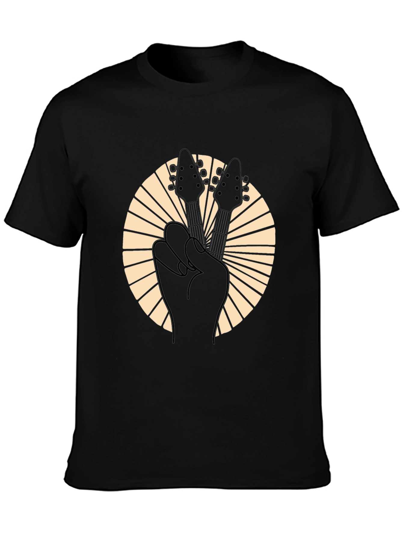 Black Rock On Black Guitar Peace Sign T-Shirt view 3