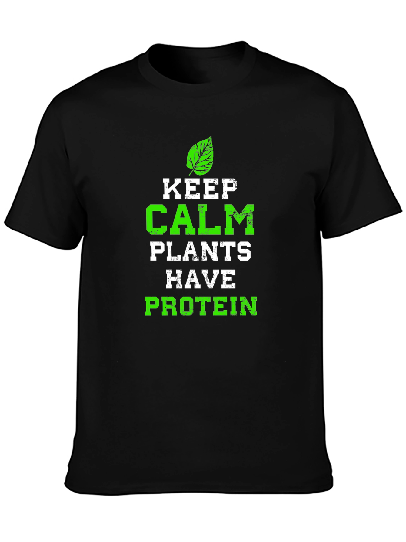 Black Keep Calm Plants Have Protein Graphic Tee view 3