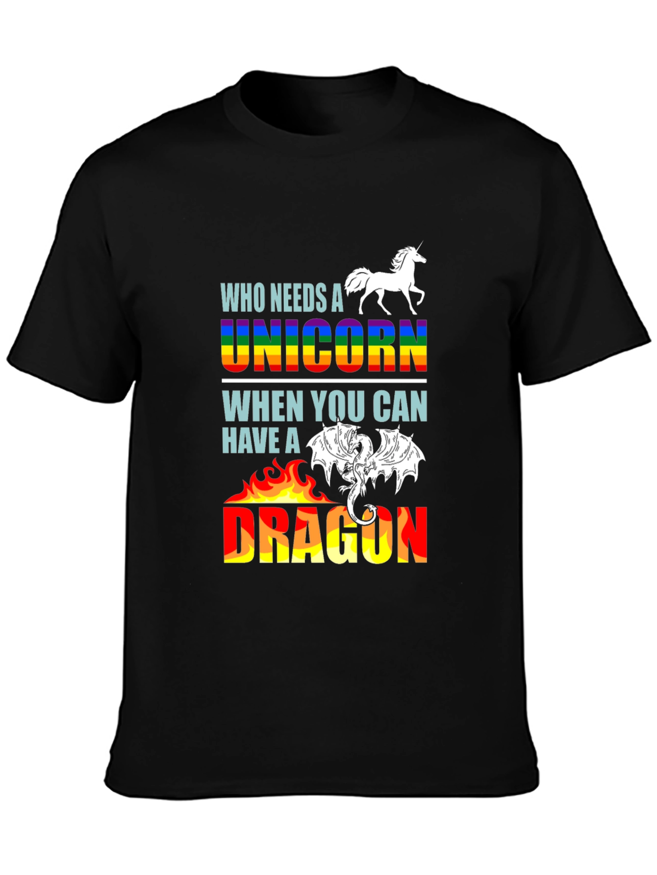 Black Unicorn or Dragon Graphic T-Shirt view 3