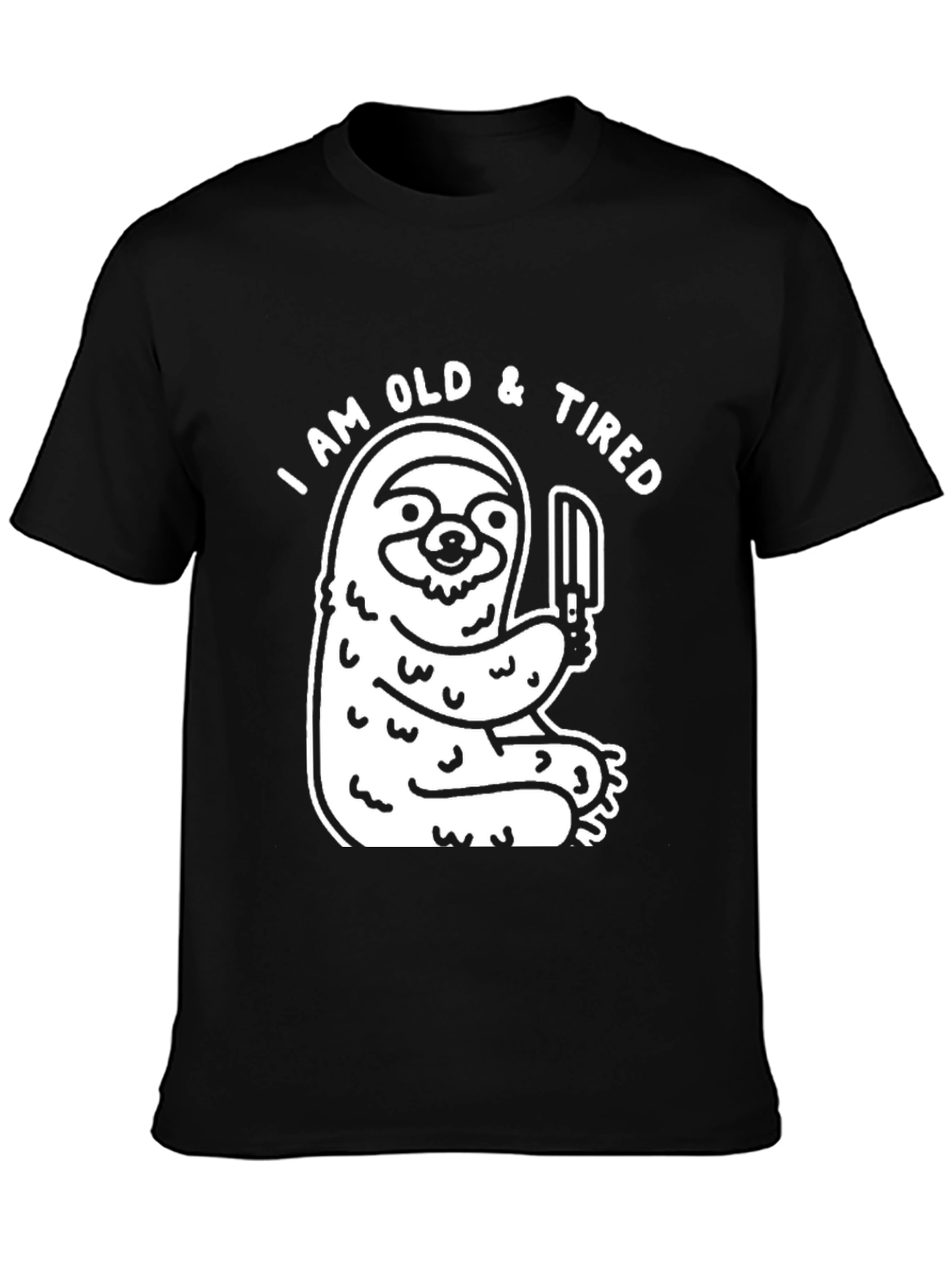 Black I am Old & Tired Sloth Graphic T-Shirt view 3