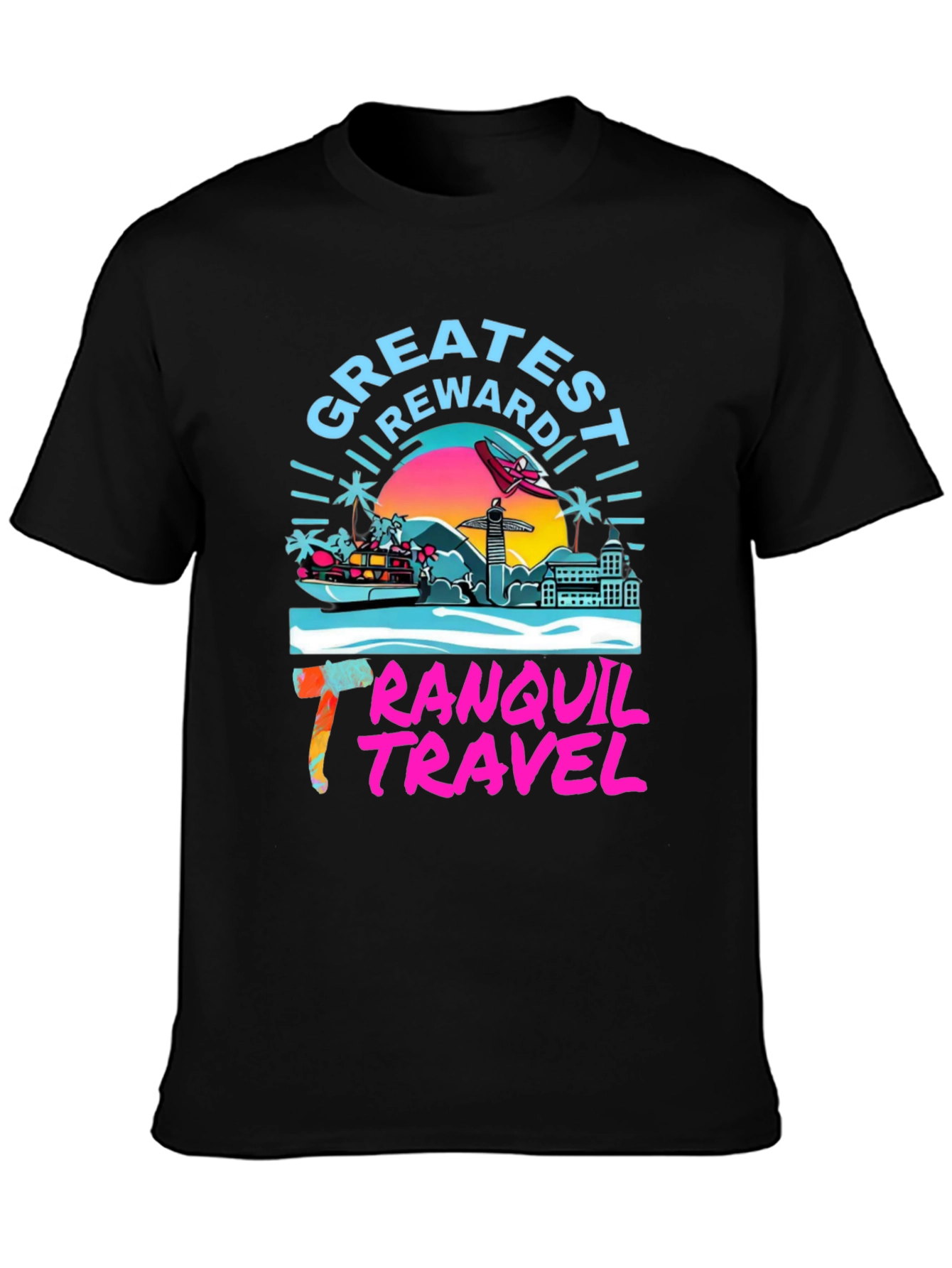 Black Tranquil Travel Graphic Tee - Tropical Paradise view 3