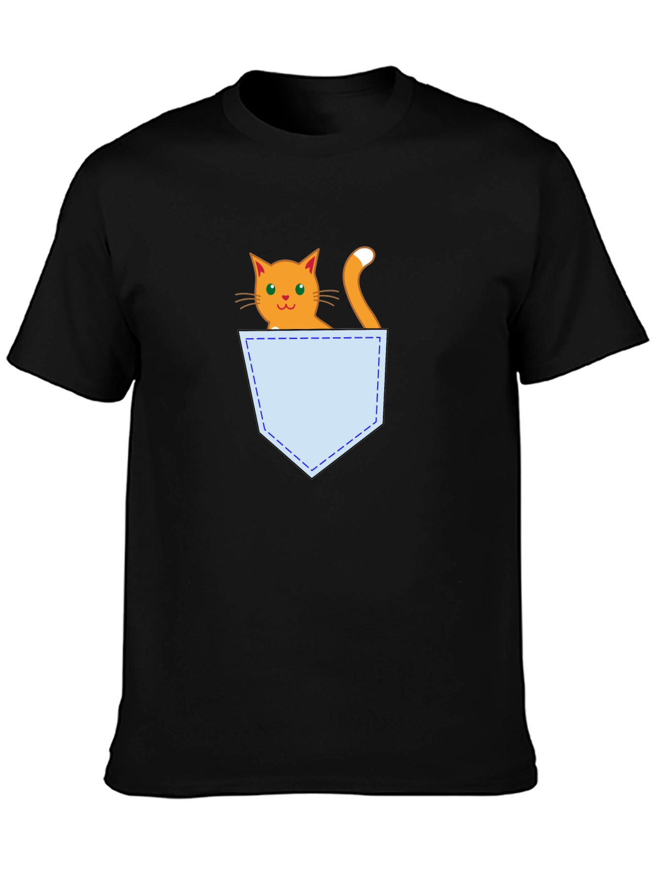 Black Cute Cat Pocket T-Shirt - Black Graphic Tee view 3