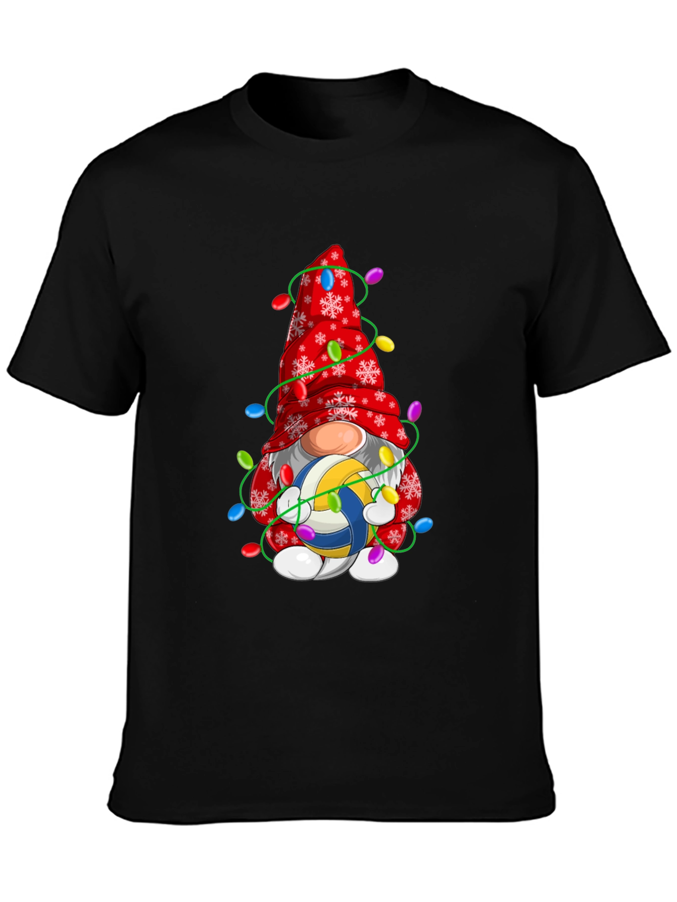 Black Volleyball Gnome Christmas T-Shirt view 3