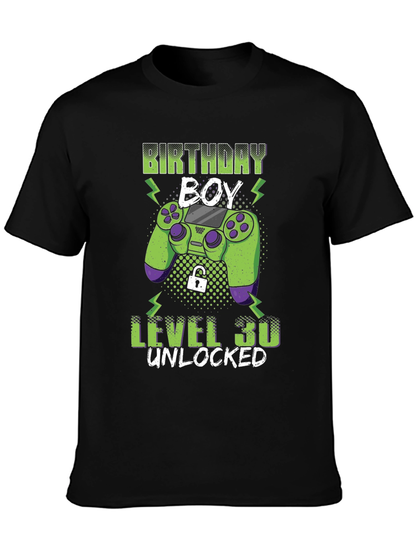 Black Birthday Boy Level 30 Unlocked Gaming T-Shirt view 3