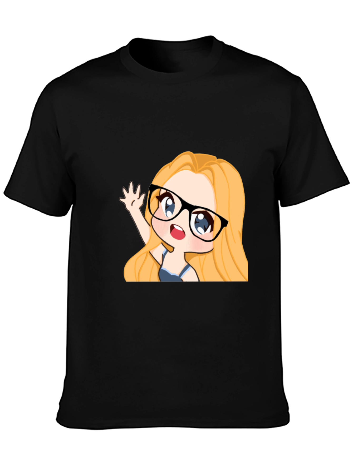 Black Anime Girl Graphic Tee - Black Cotton Casual T-Shirt view 3