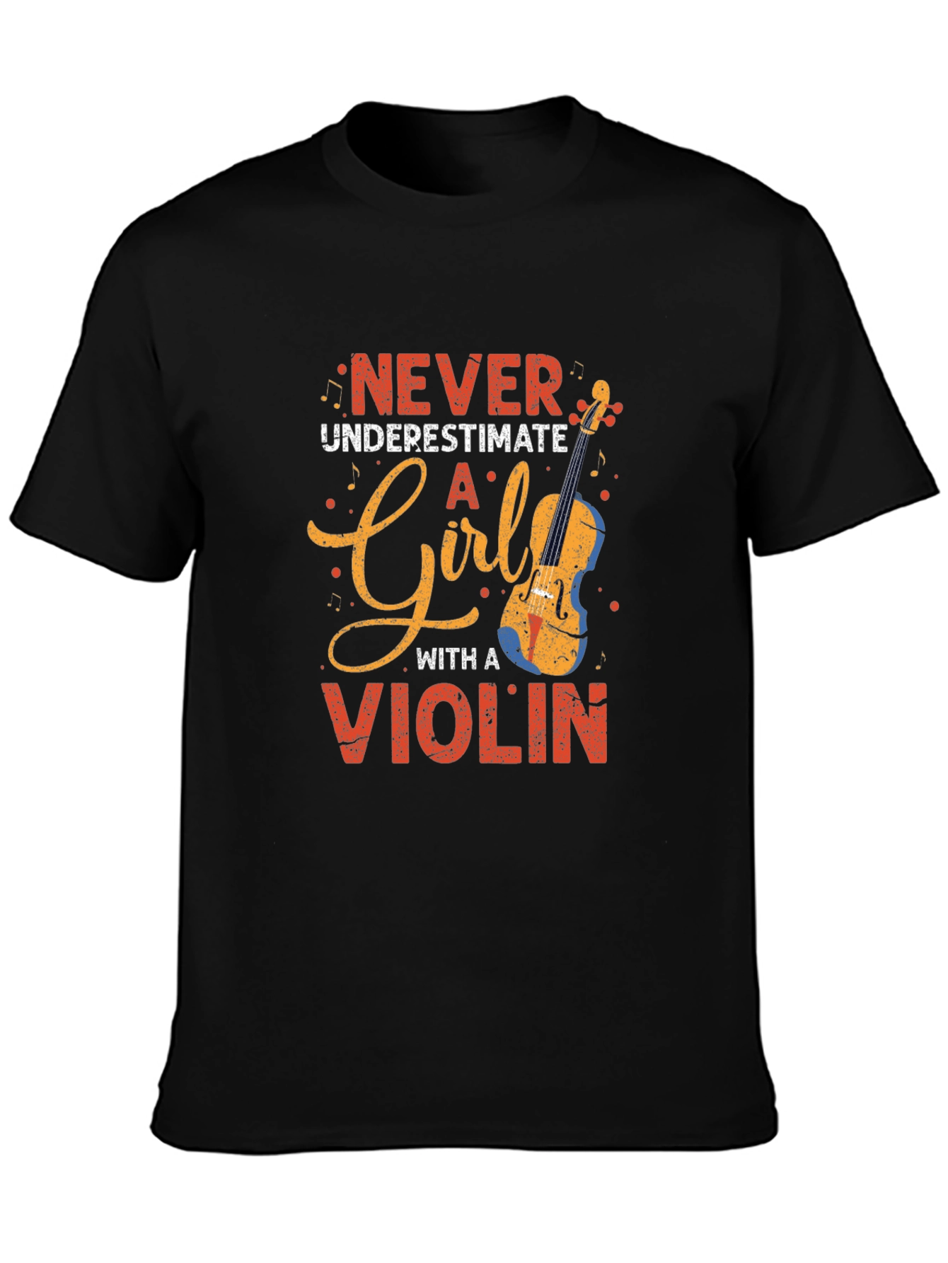 Black Never Underestimate a Girl With a Violin T-Shirt view 3