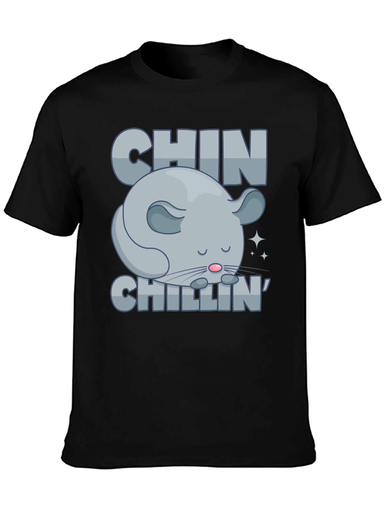 Black Chin Chillin' T-Shirt, Funny Chinchilla Graphic Tee view 3