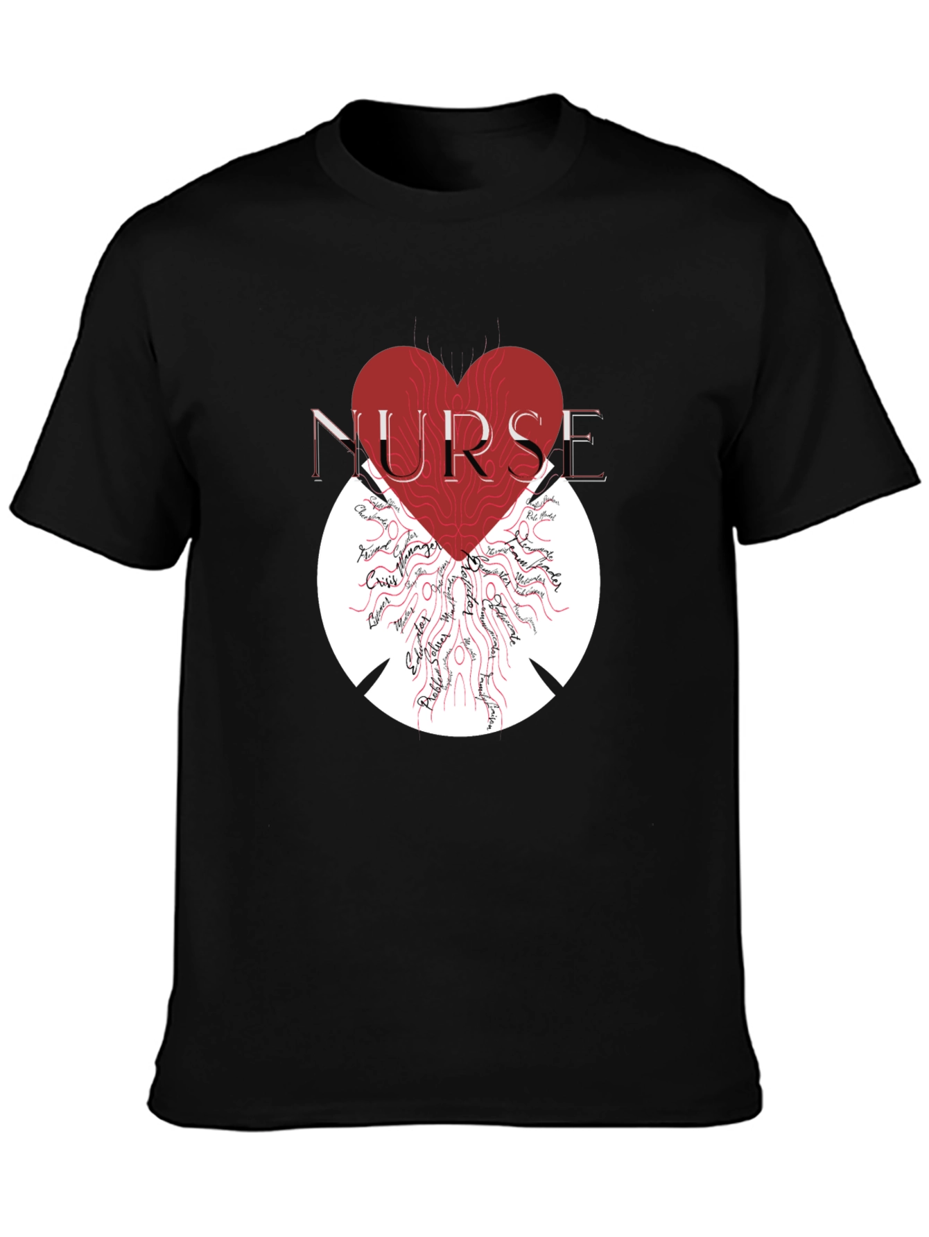 Black Nurse Heart Graphic T-Shirt - Unisex view 3