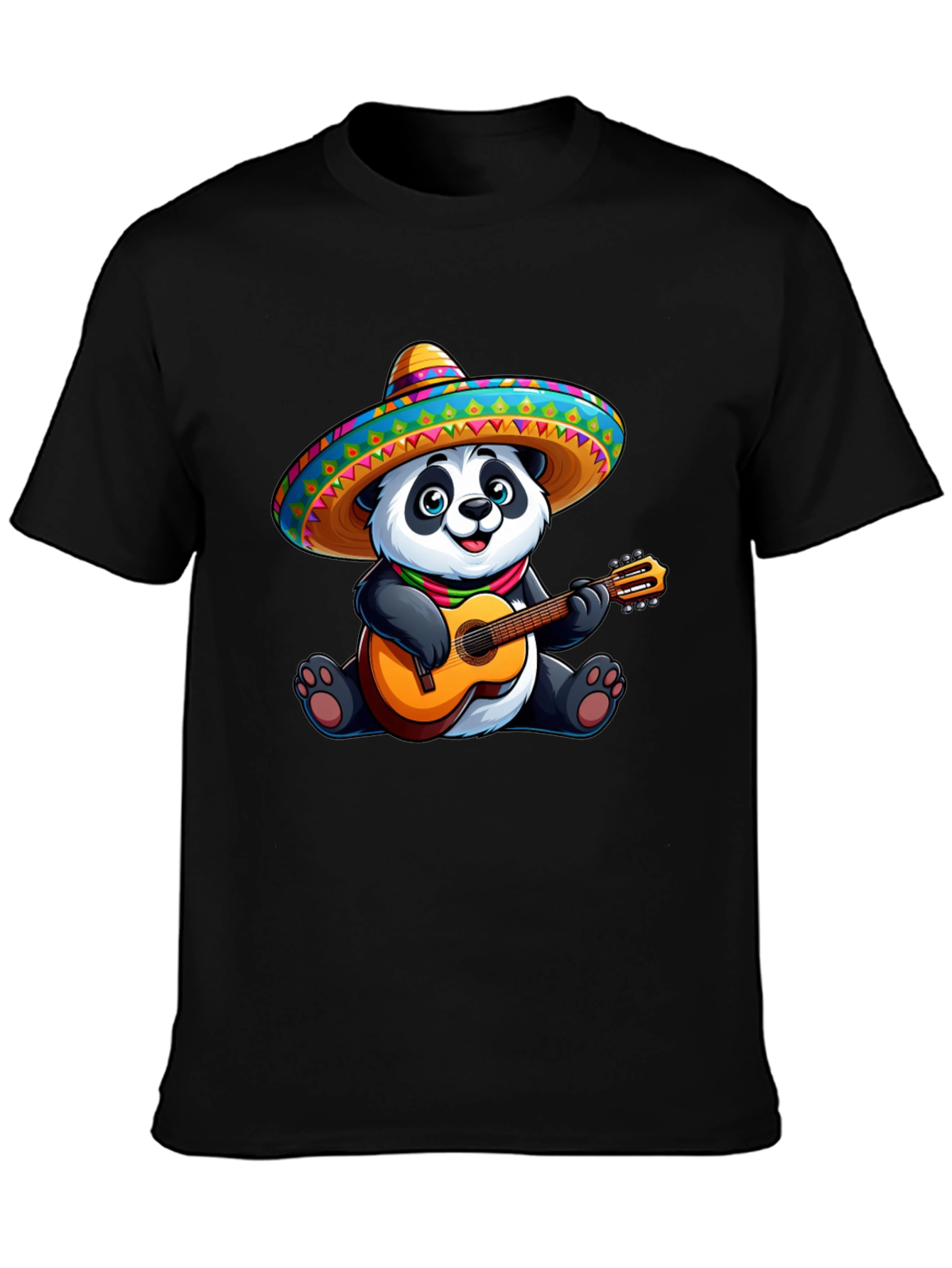 Black Panda Guitarist Graphic Tee - Black Cotton T-Shirt view 3
