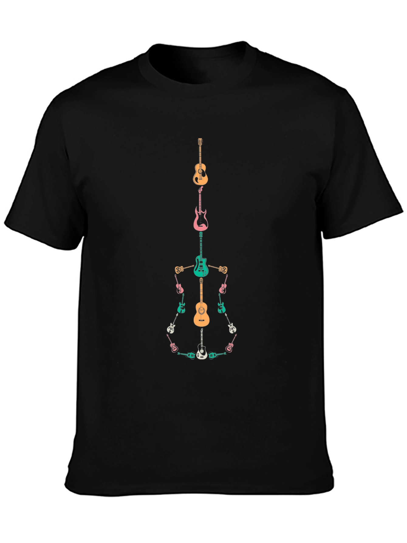 Black Guitar Skeleton T-Shirt Music Lover Tee view 3