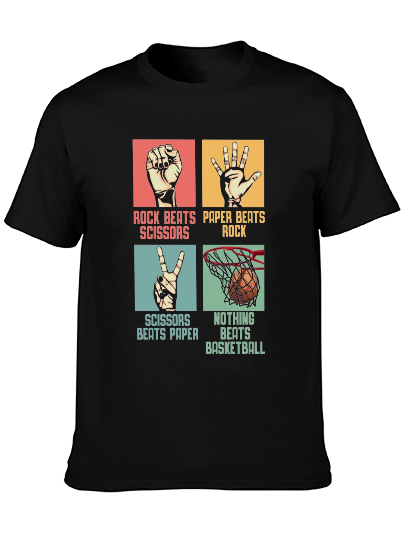 Black Rock Paper Scissors Basketball Black T-Shirt view 3