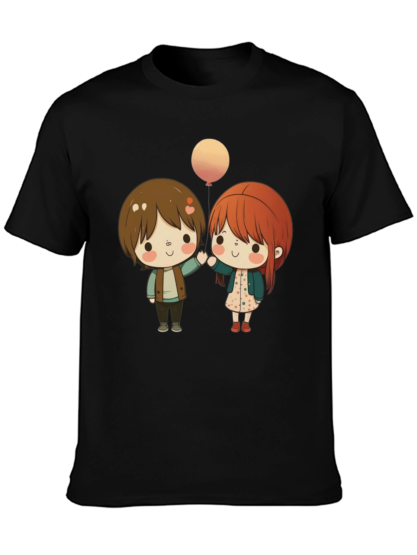 Black Cute Cartoon Couple Graphic T-Shirt view 3