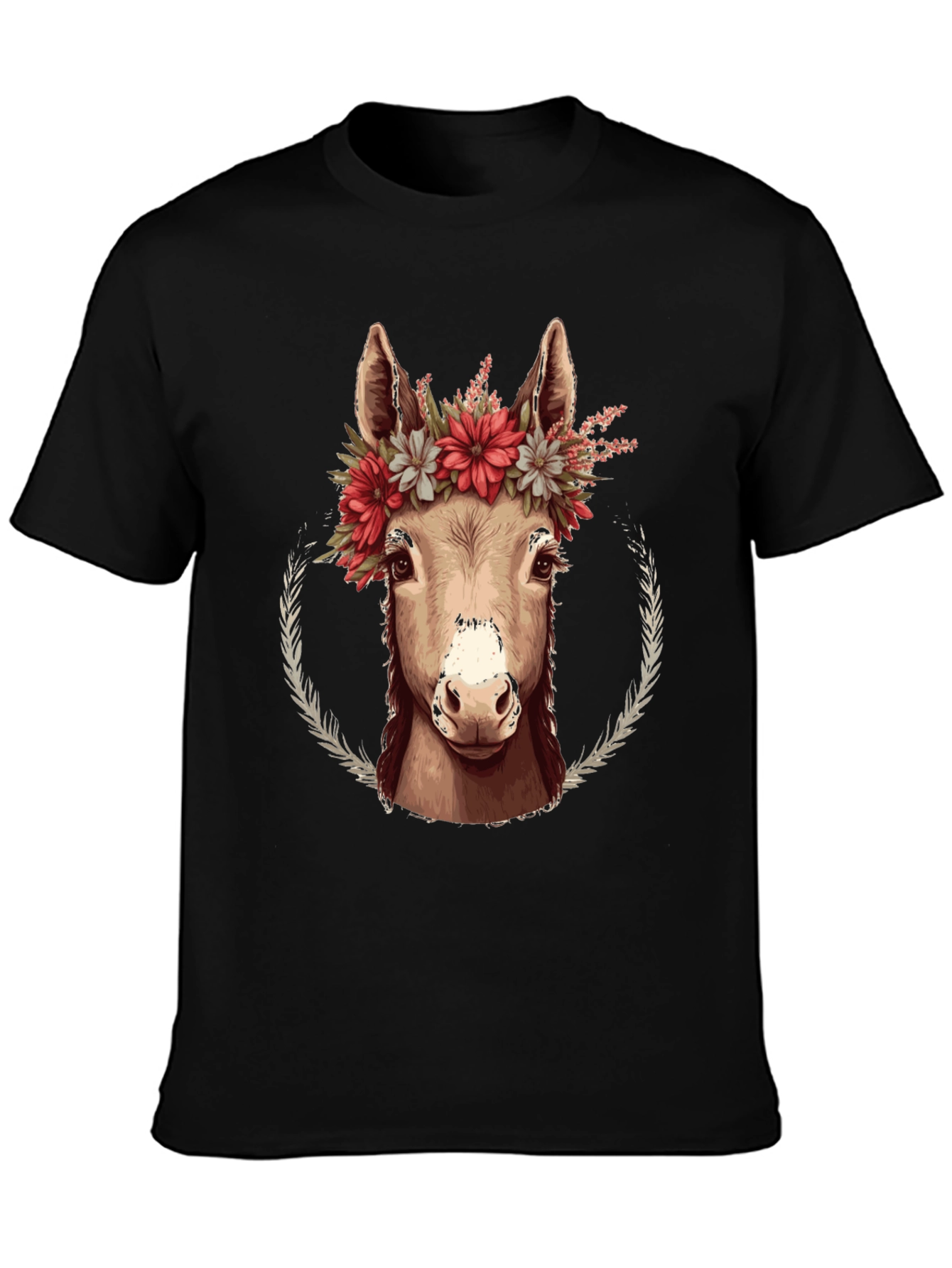 Black Donkey Floral Wreath Graphic Tee - Cute Animal Lover Shirt view 3