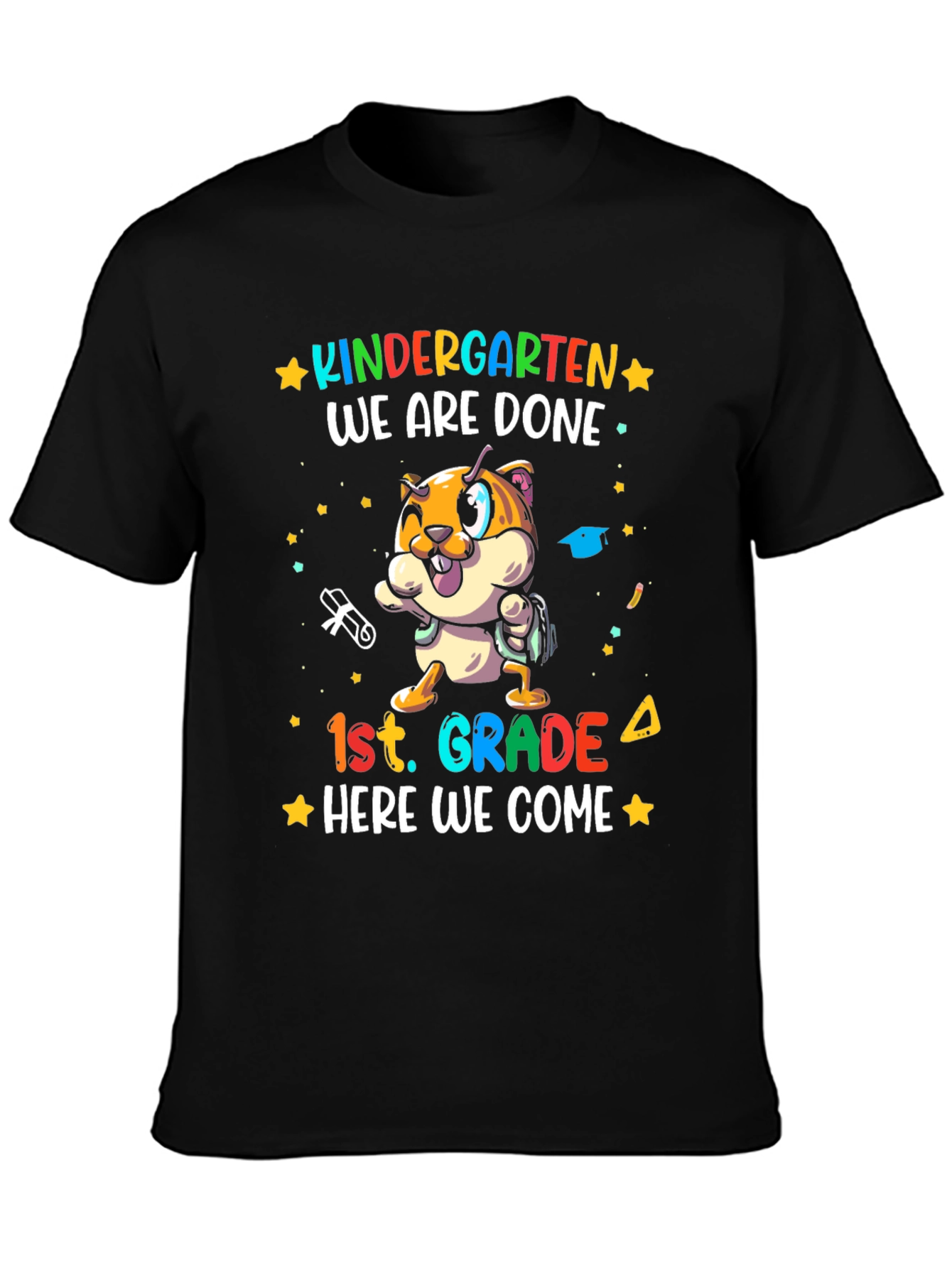 Black Kindergarten Done 1st Grade Here We Come T-Shirt view 3
