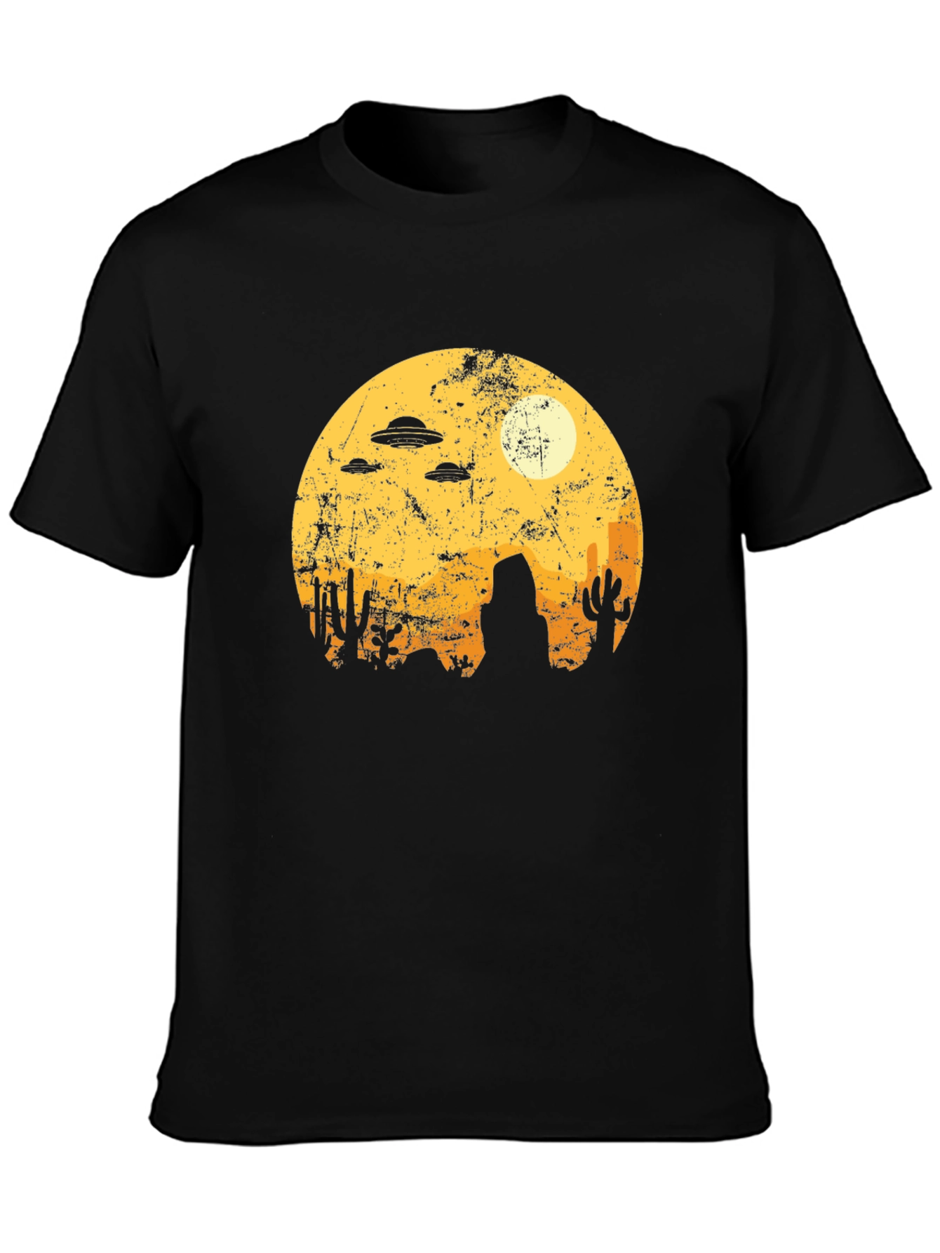 Black Retro Desert Alien UFO Graphic Tee - Black view 3