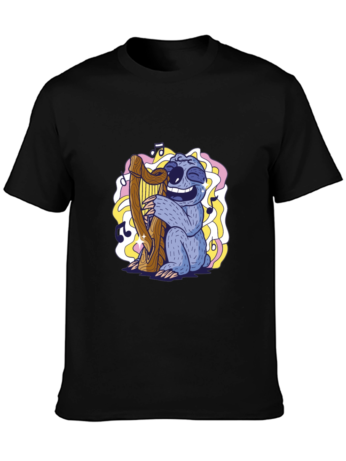 Black Sloth Harpist Graphic Tee - Fun Music Lover's Shirt view 3