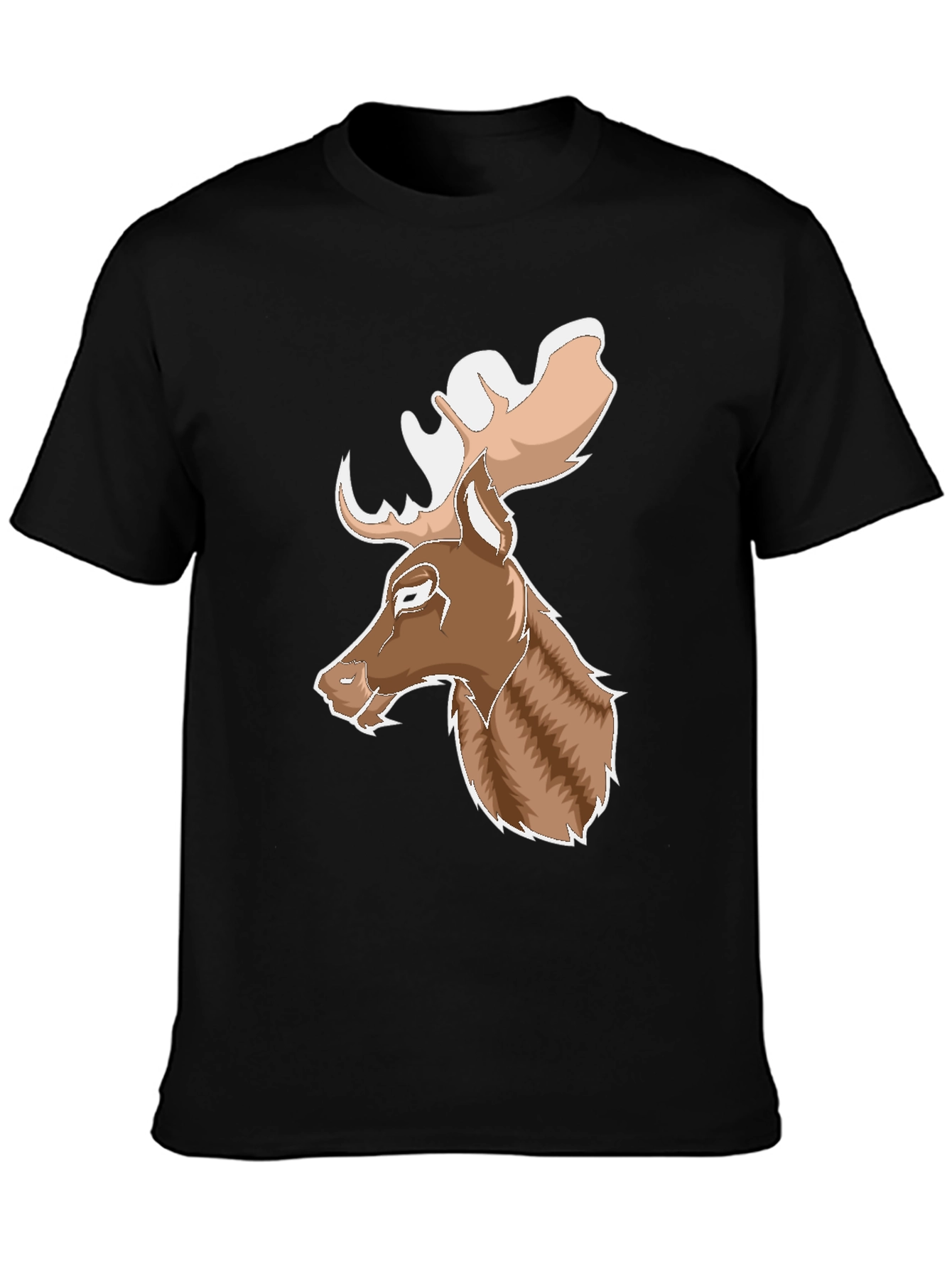 Black Moose Graphic Print T-Shirt - Black, Casual view 3