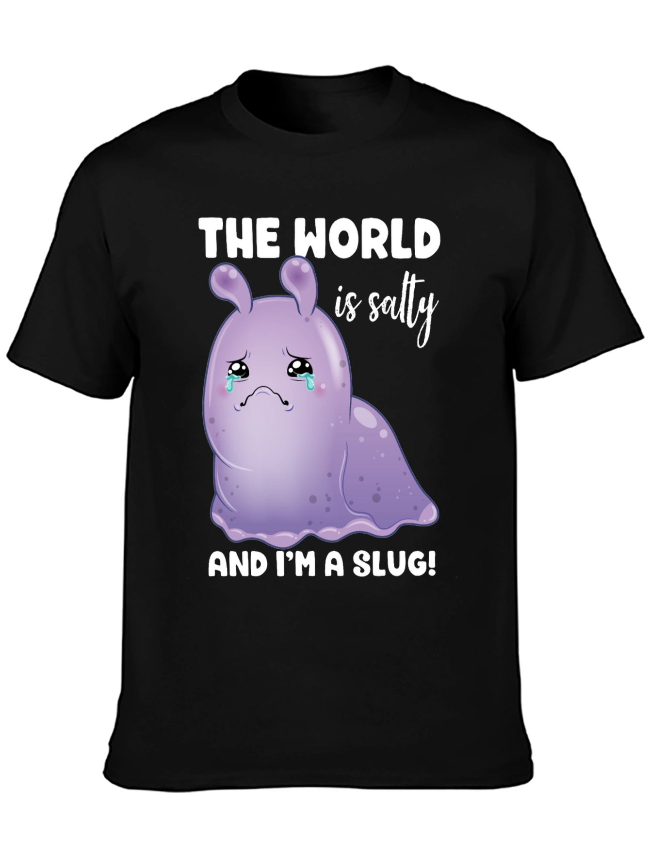 Black Salty Slug Graphic Tee - Sad Cartoon T-Shirt view 3
